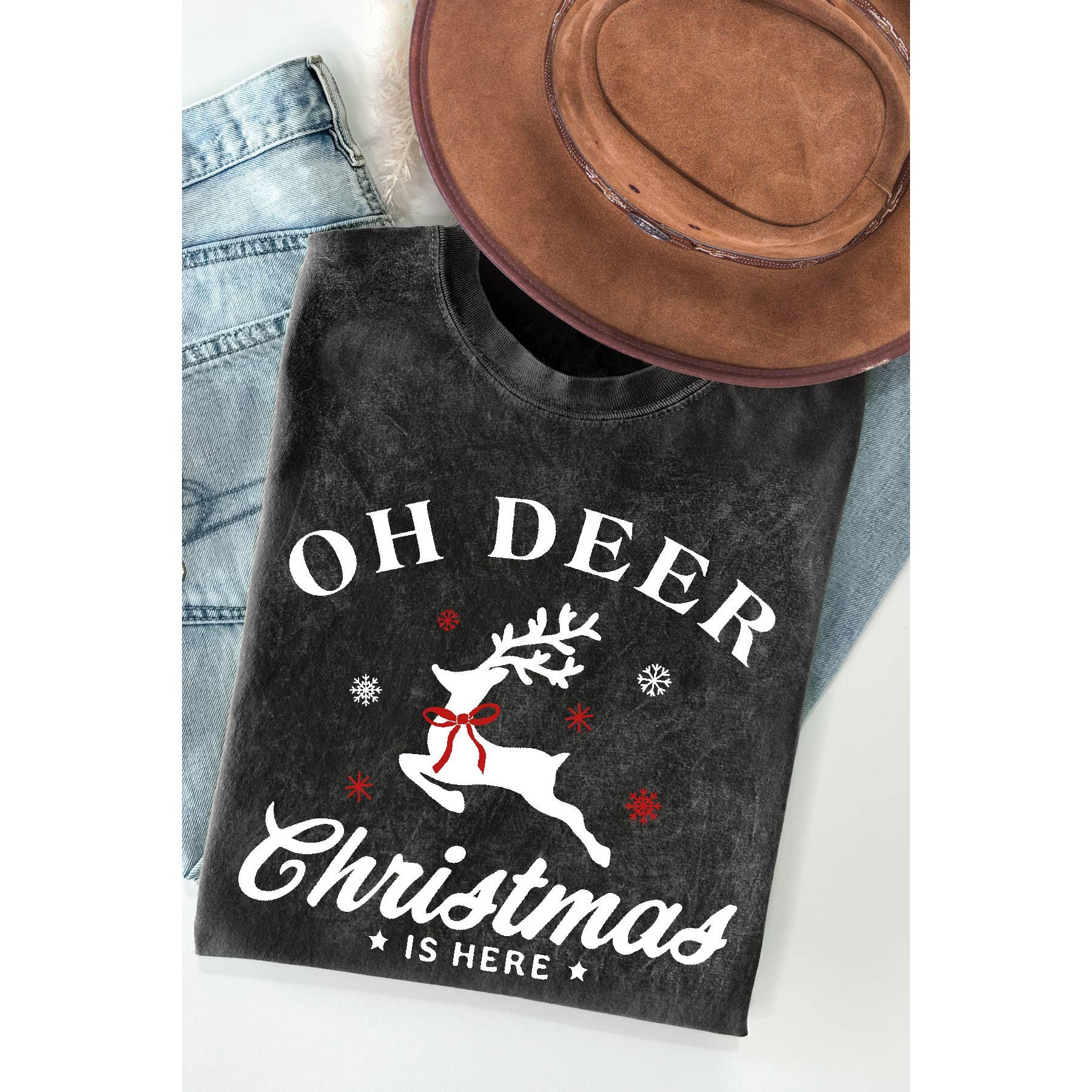 Oh Deer Christmas Is Here Mineral Wash T Shirt