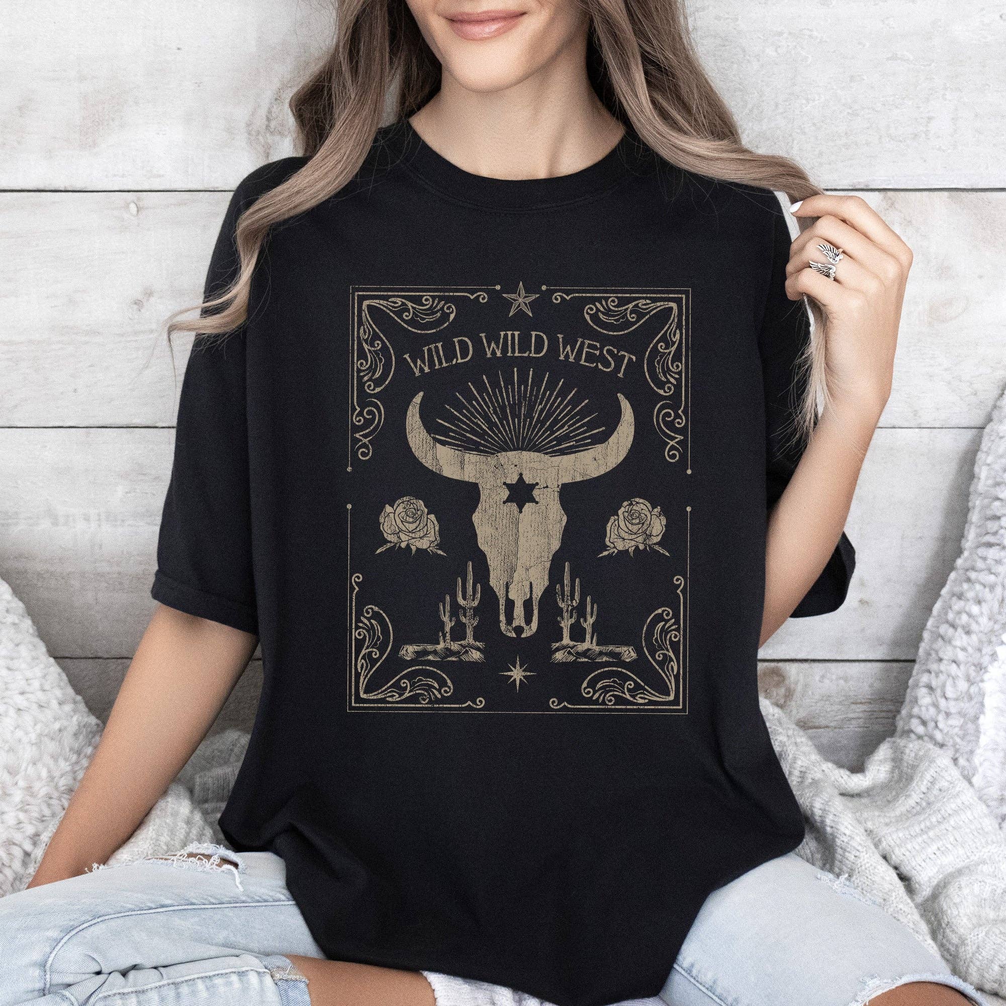 Wild Wild West, Skull, Cattle, Cowboy, Cowgirl, Tshirt