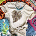 Leopard Print Heart Distressed - Cream