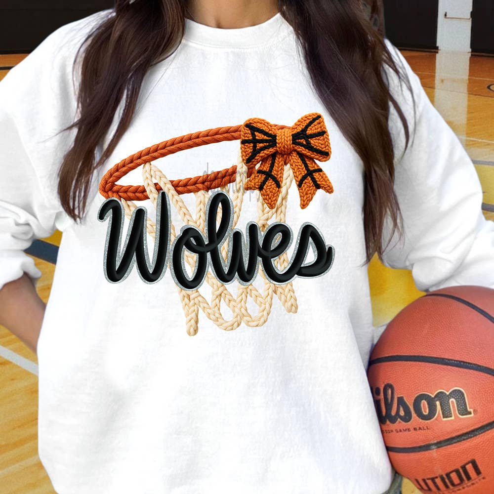 Faux Yarn Basketball Hoop Wolves Sweatshirt