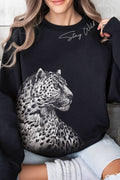 Stay Wild Leopard Graphic Brushed Sweatshirts