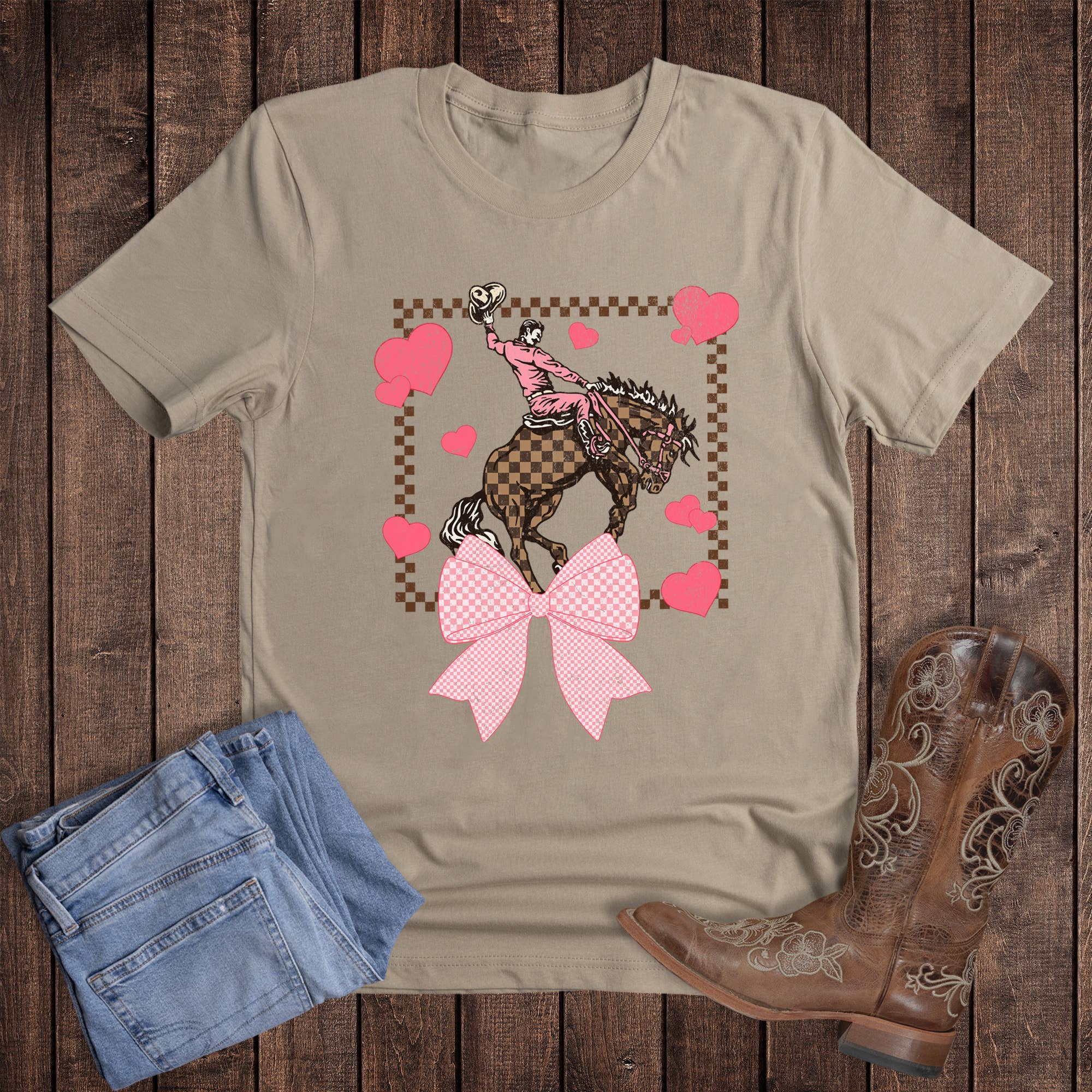 Valentine Western Check Cowboy Graphic Tee
