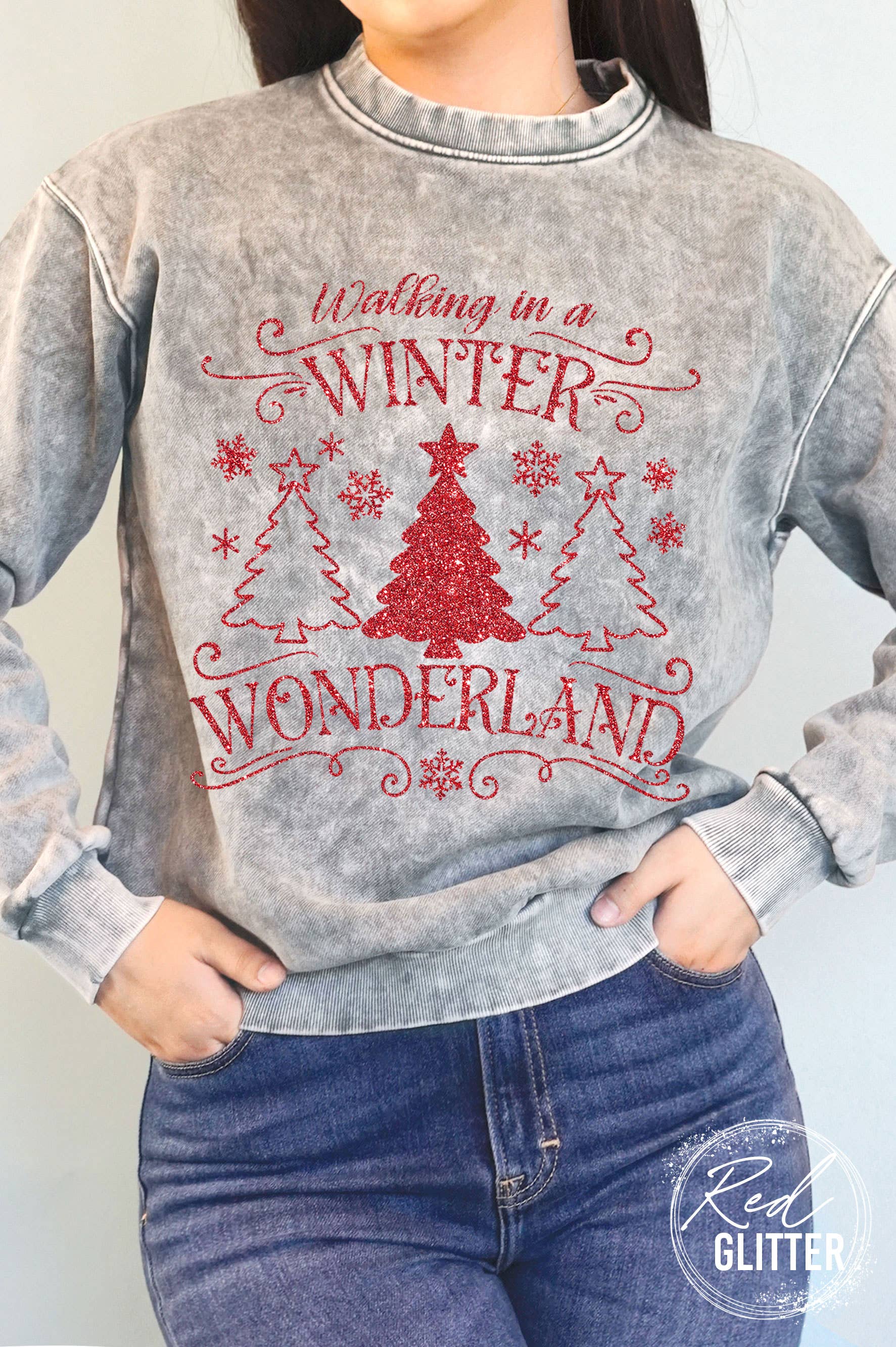 Winter Wonderland Glitter Mineral Graphic Brushed Sweatshirt