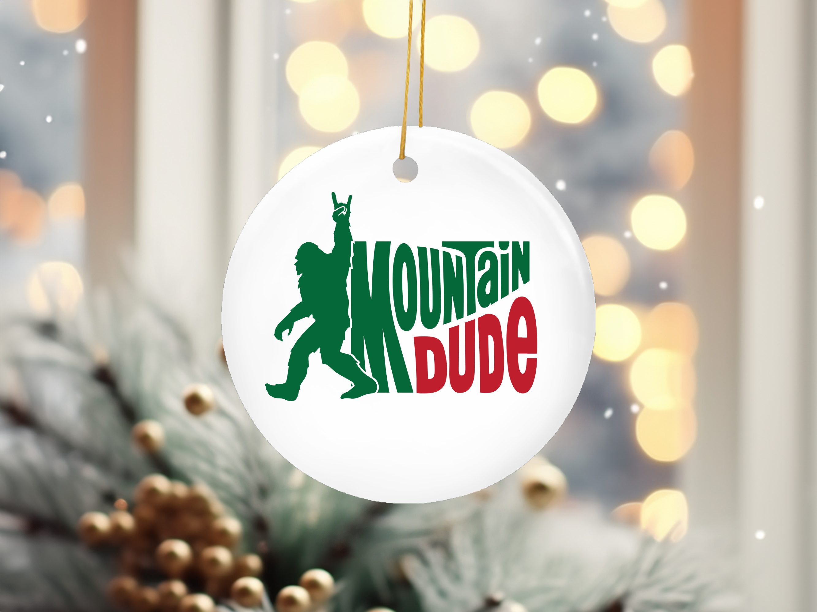 Mountain Dude Hiking Bigfoot Funny Christmas Ornament