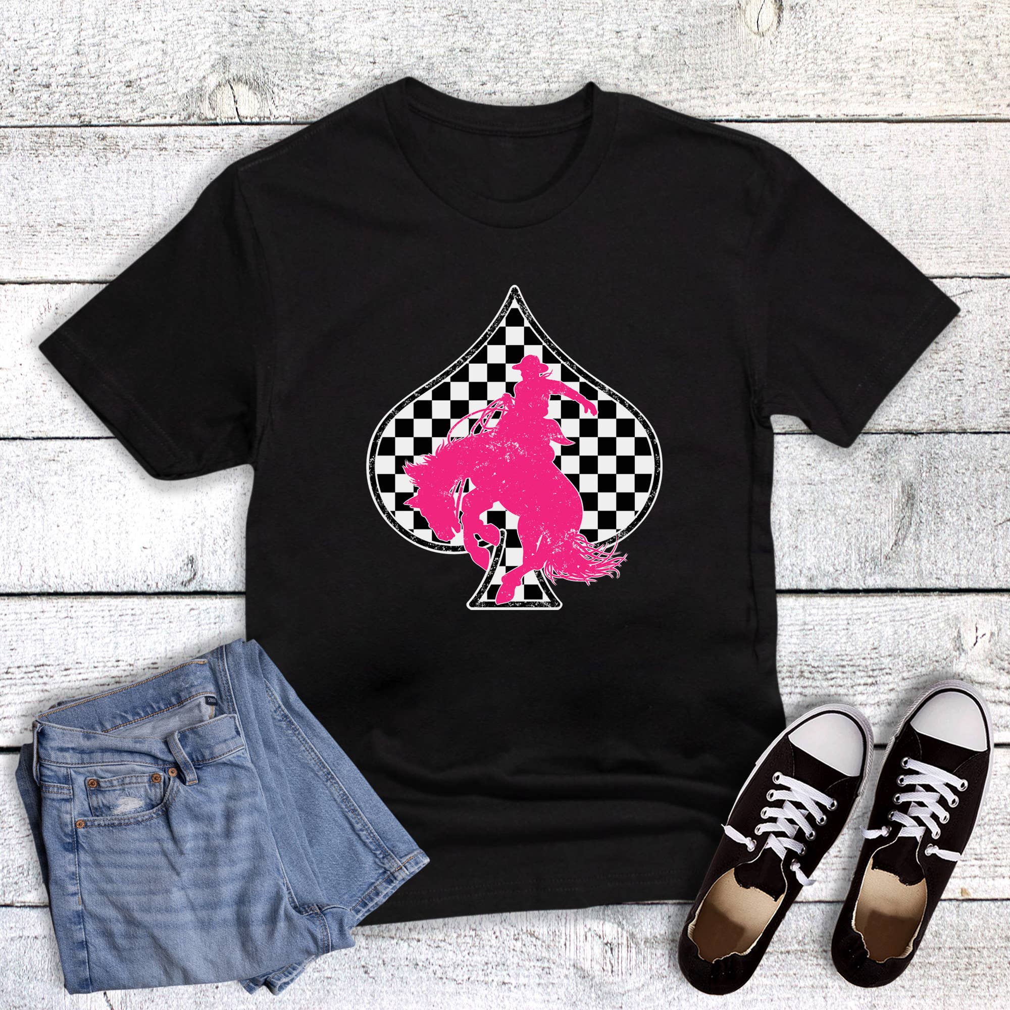Western Cowboy Checked Spade Graphic Tee