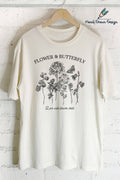 Flower and Butterfly-Hand Drawn(Oversized T-Shirts)