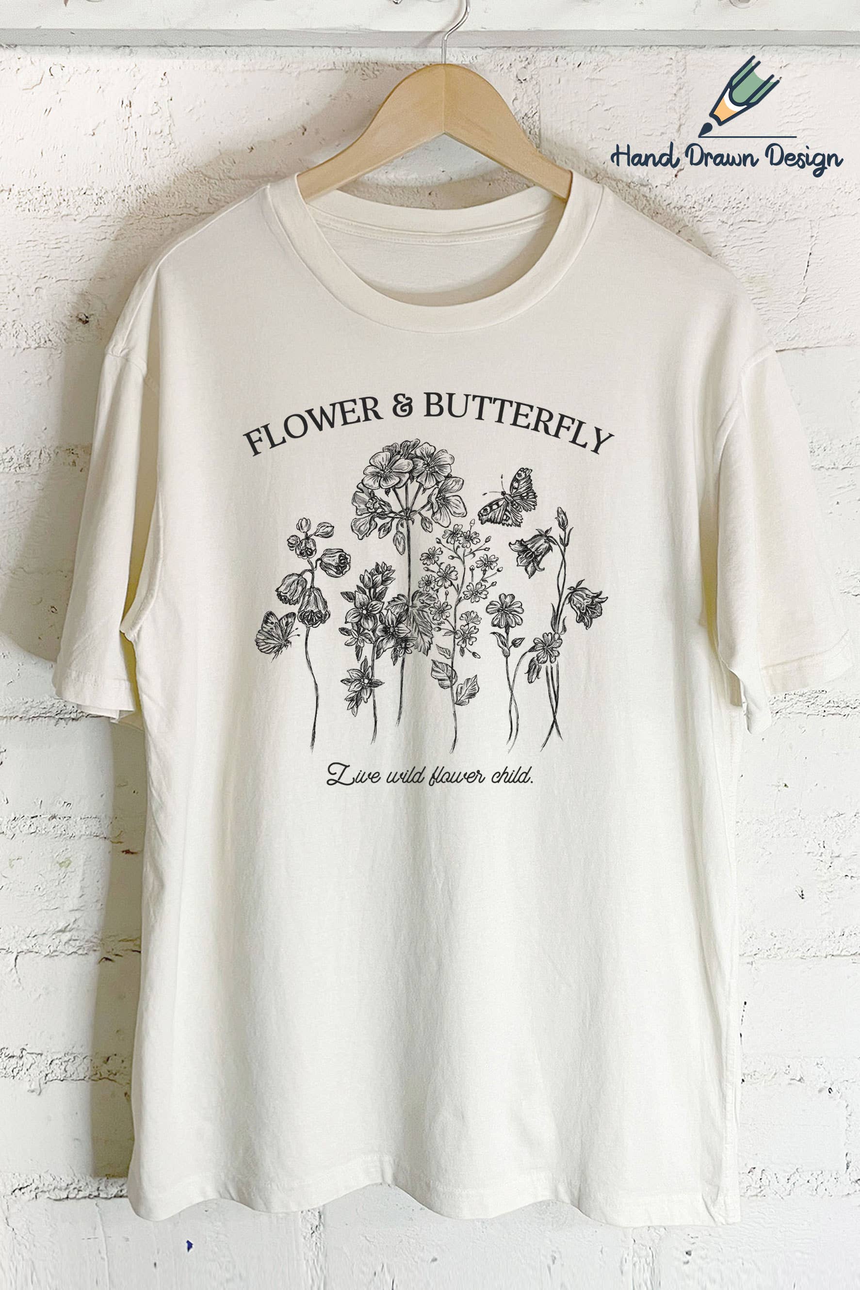 Flower and Butterfly-Hand Drawn(Oversized T-Shirts)