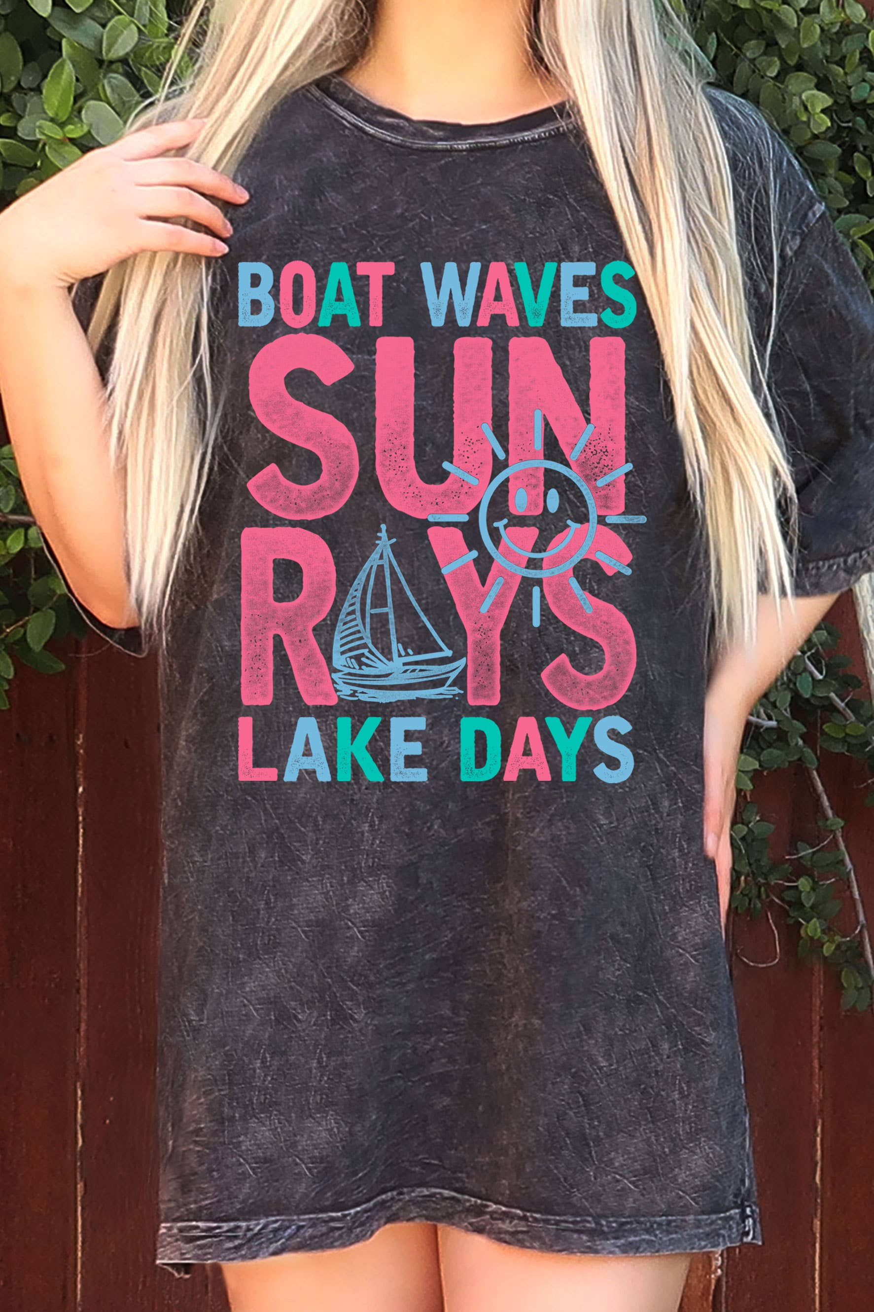 Boat Wave Sun Ray Lake Day Oversize Mineral Graphic Tshirts