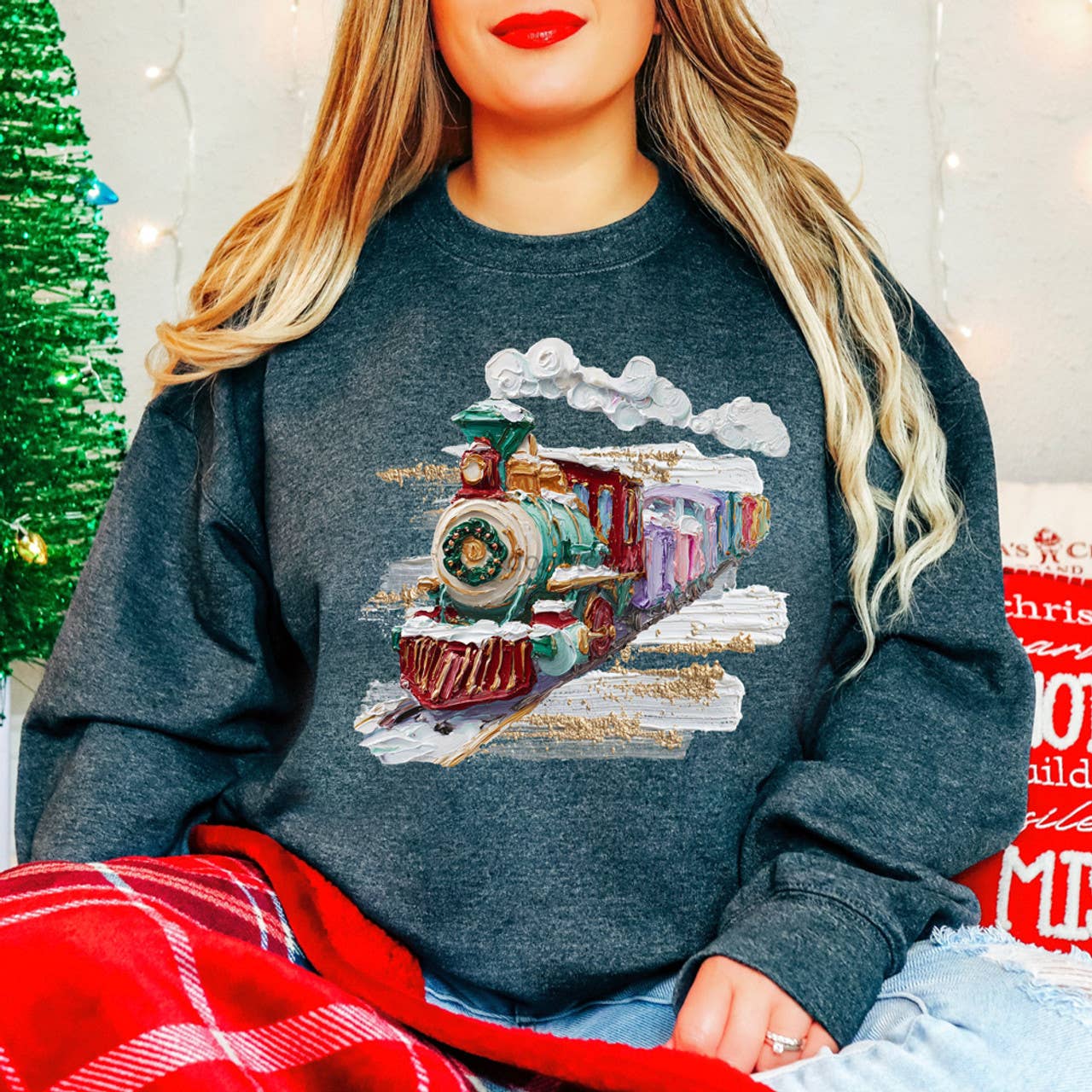 Faux Hand Painted North Pole Train Sweatshirt