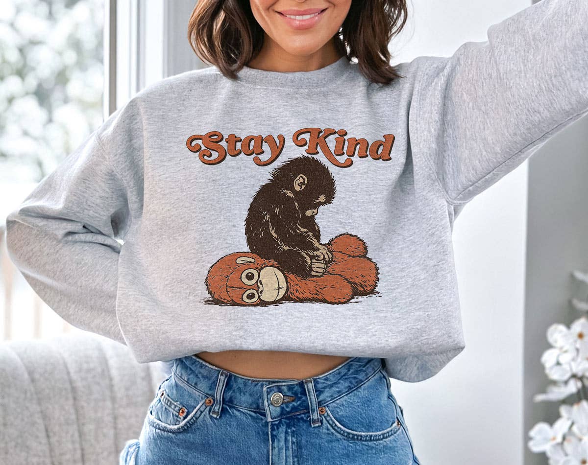 Stay Kind Baby Punch Monkey Cute Ringer Sweatshirt