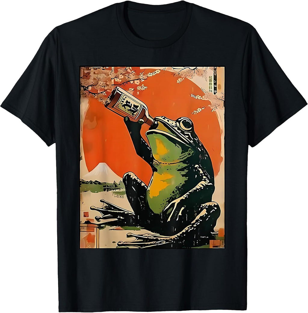 Retro Graphic Frog Drinking Beer Japanese