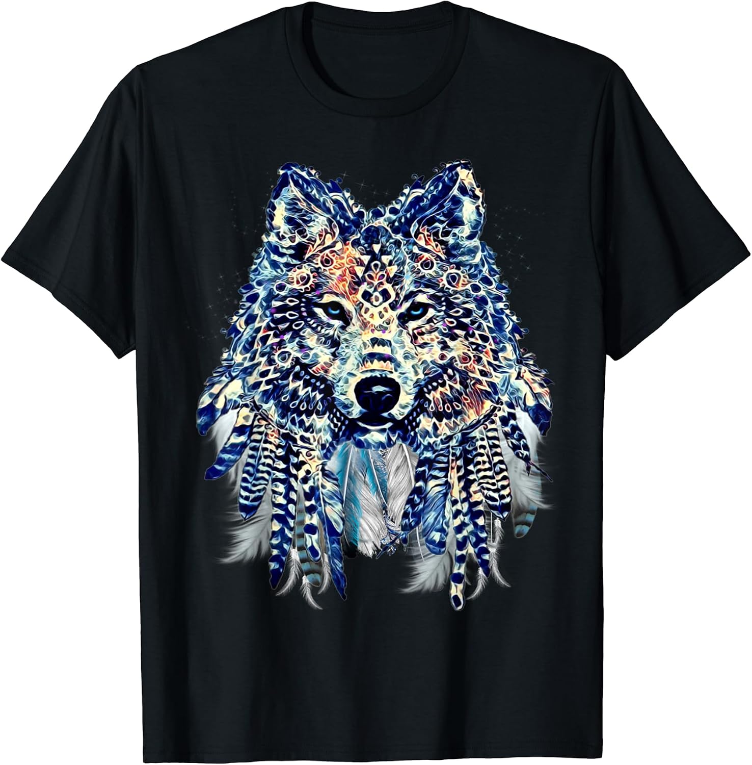 Tribal Wolf With Feathers Native