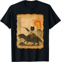 black Cat samuari riding Dinosaur Volcanic print