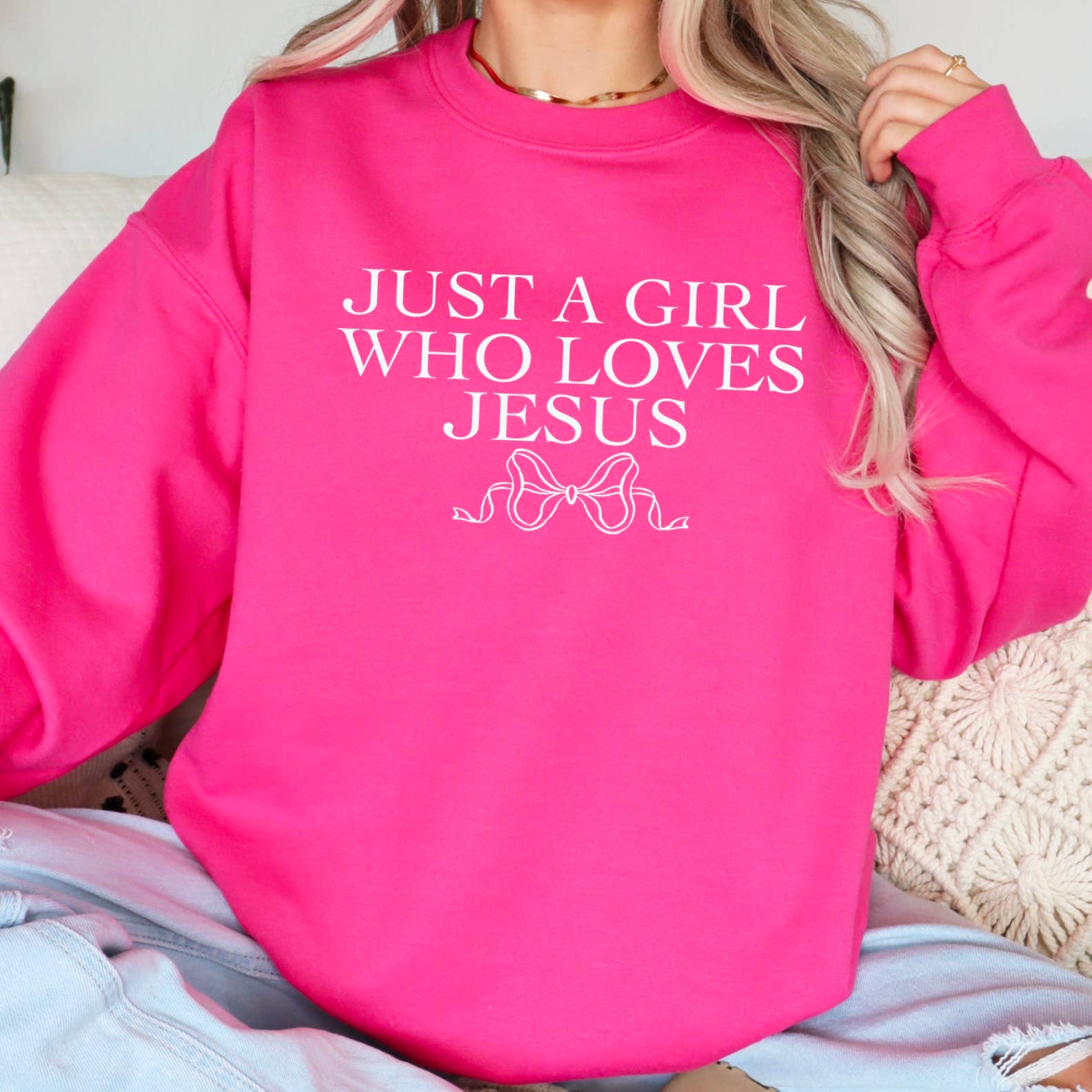 Just A Girl Who Loves Jesus Christian Graphic Sweatshirt