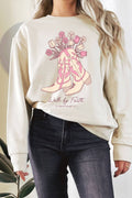 Walk By Faith Flower Boots Graphic Terry Sweatshirts