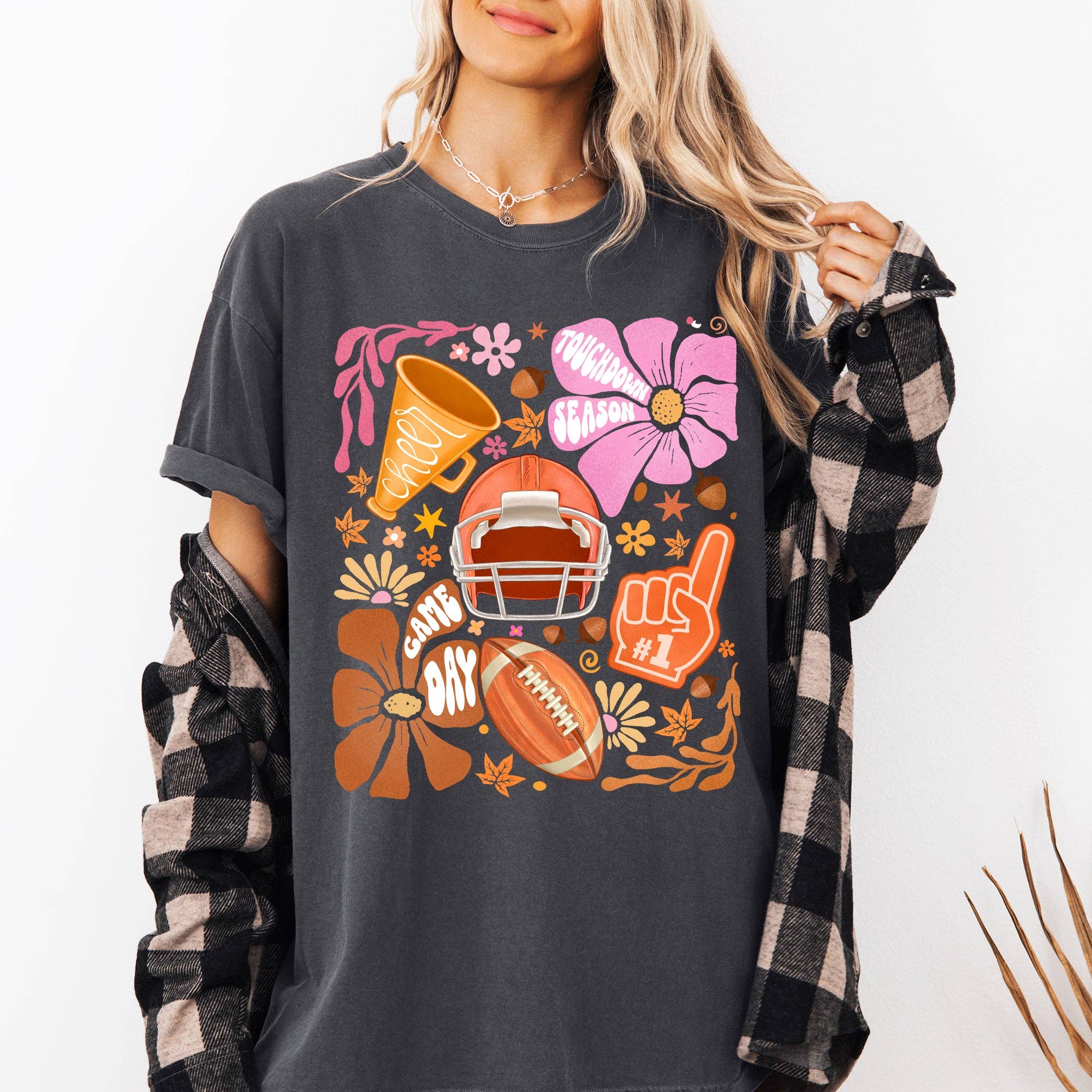 Football, Floral, Girly, Sports, Game Day Touchdown Tshirt