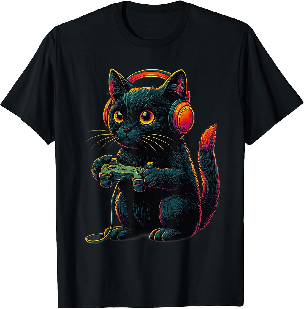 Black Cat Playing Video Games Funny Cat Boys,Kids