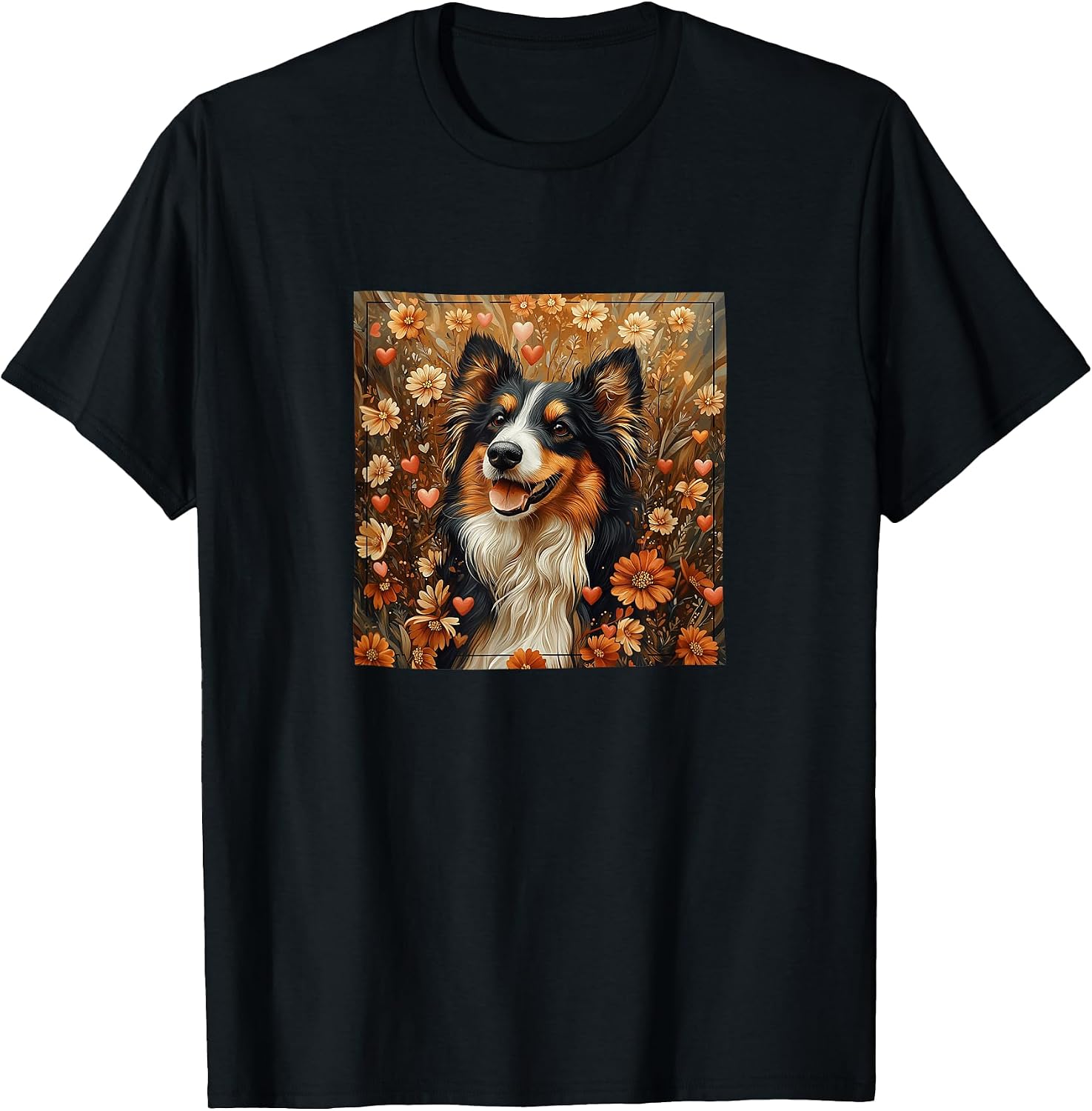 Collie Dog Flowers With Hearts Around Boho Merch