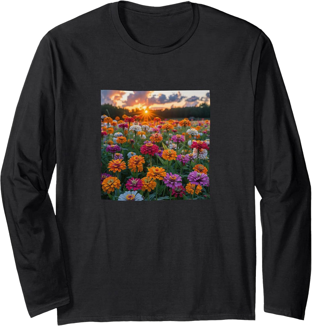 Zinnia Flower Field Beautiful Sunset Merch