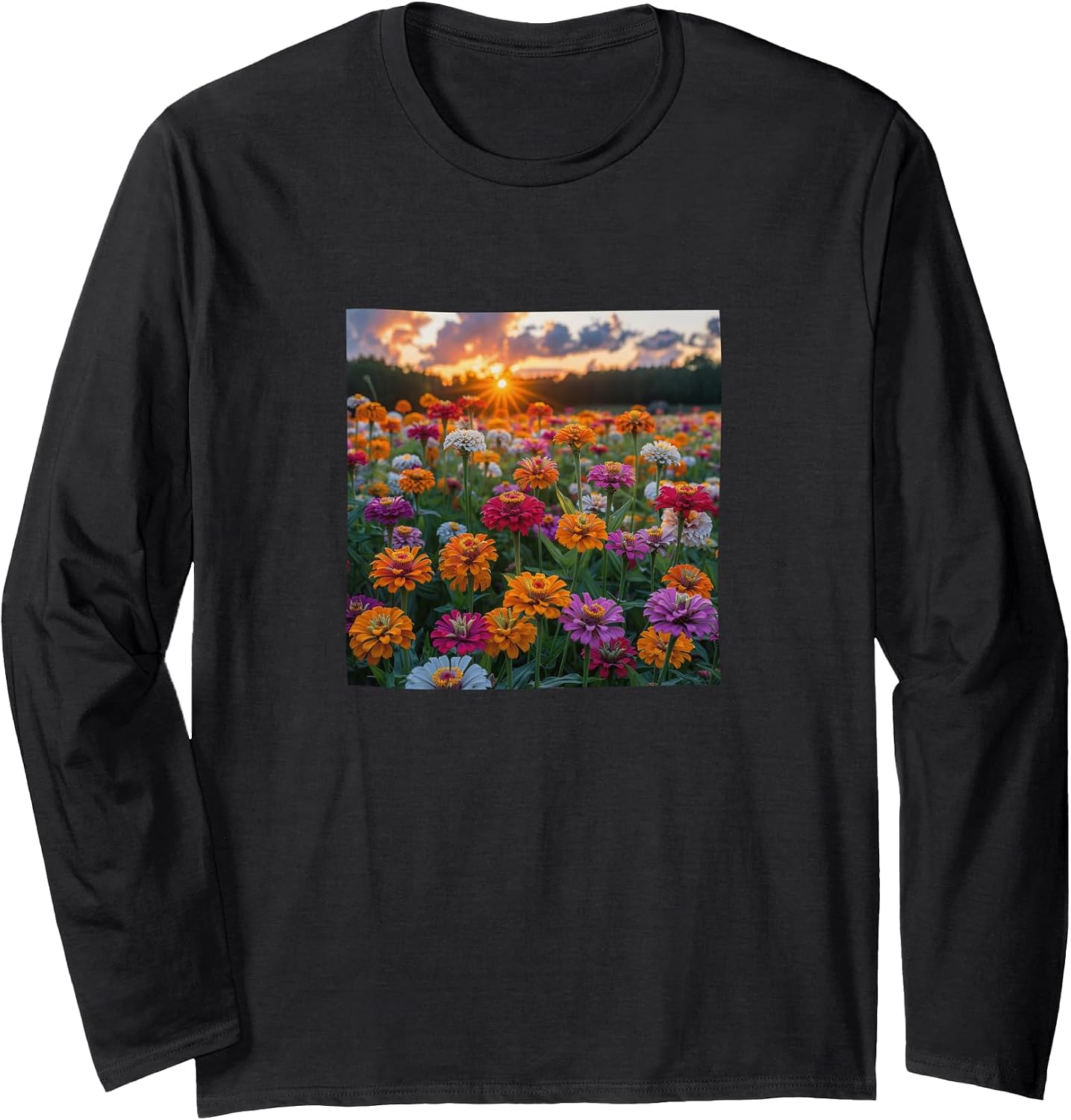 Zinnia Flower Field Beautiful Sunset Merch