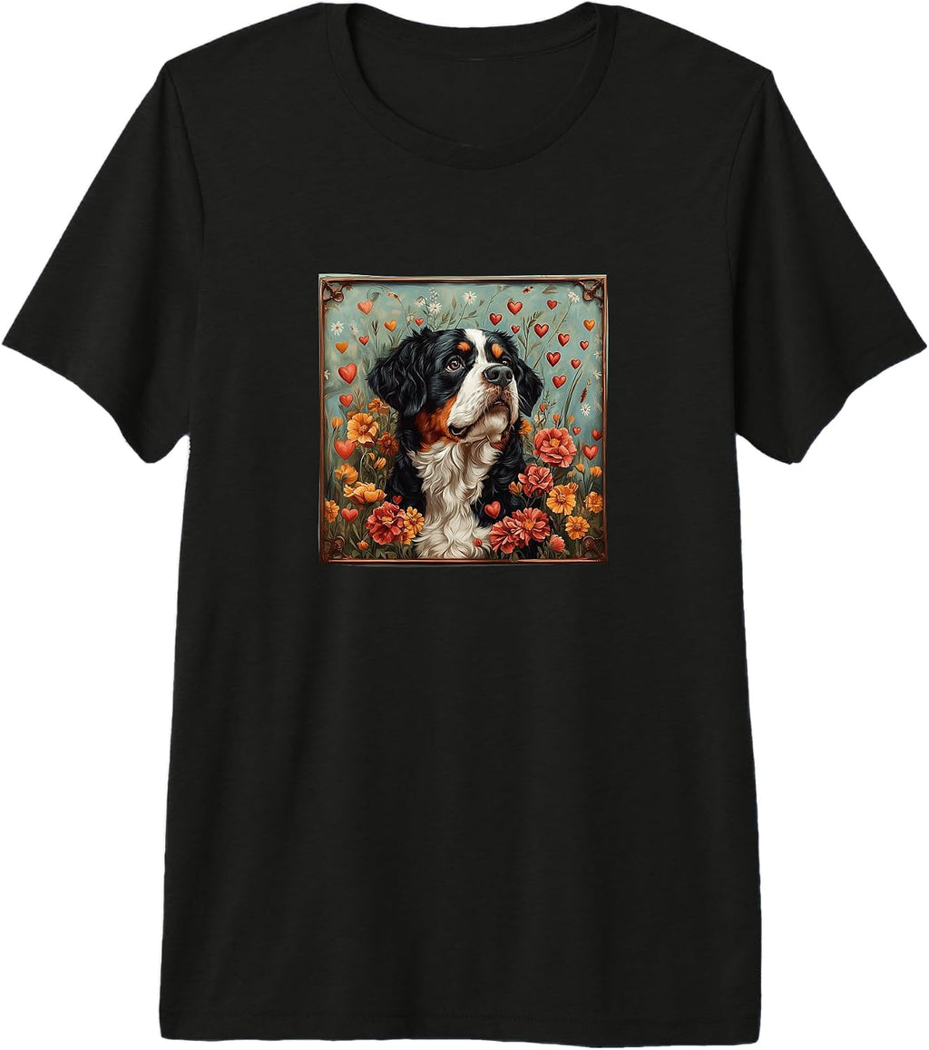 Saint Bernard Dog Flowers With Hearts Around Merch