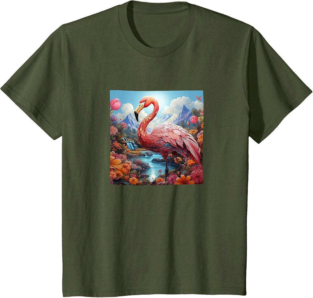Flamingo Colorful River Mountains Flowers Merch