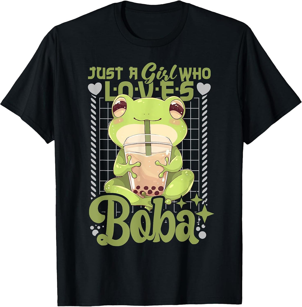 Womens Kawaii Frog Boba Tea Neko