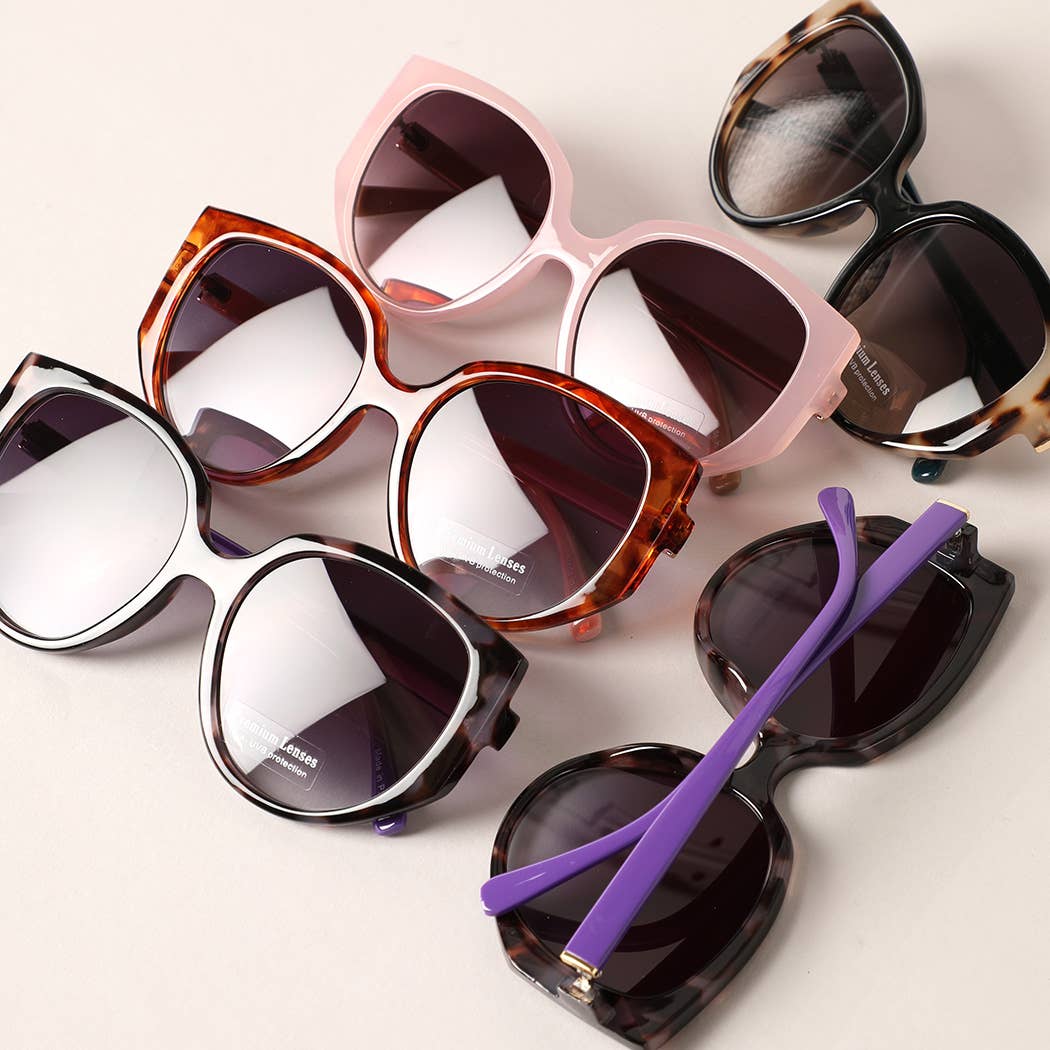 Leopard Colored Two Tone Large Lenses Sunglasses