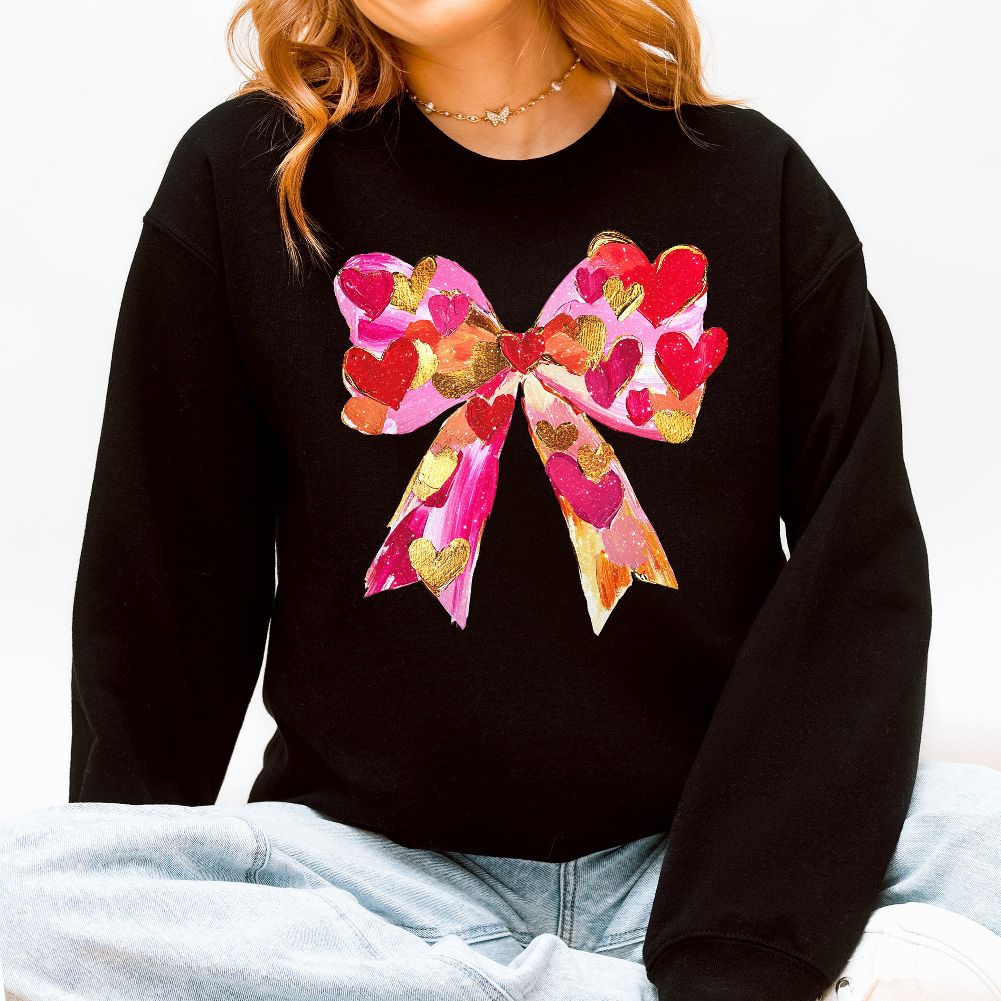 Glittery Heart Ribbon, Love, Valentine's Day Sweatshirt