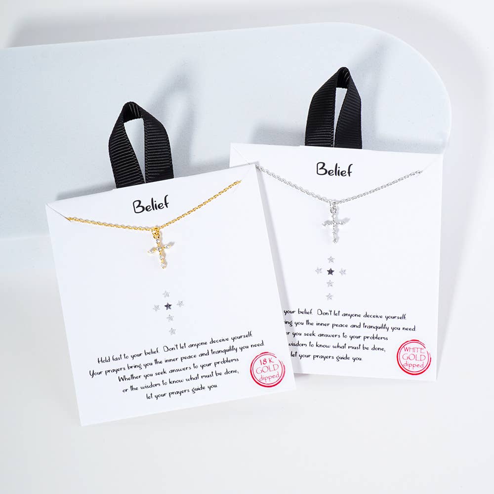 Gold-Dipped Paved Cz Cross Pendant Necklace