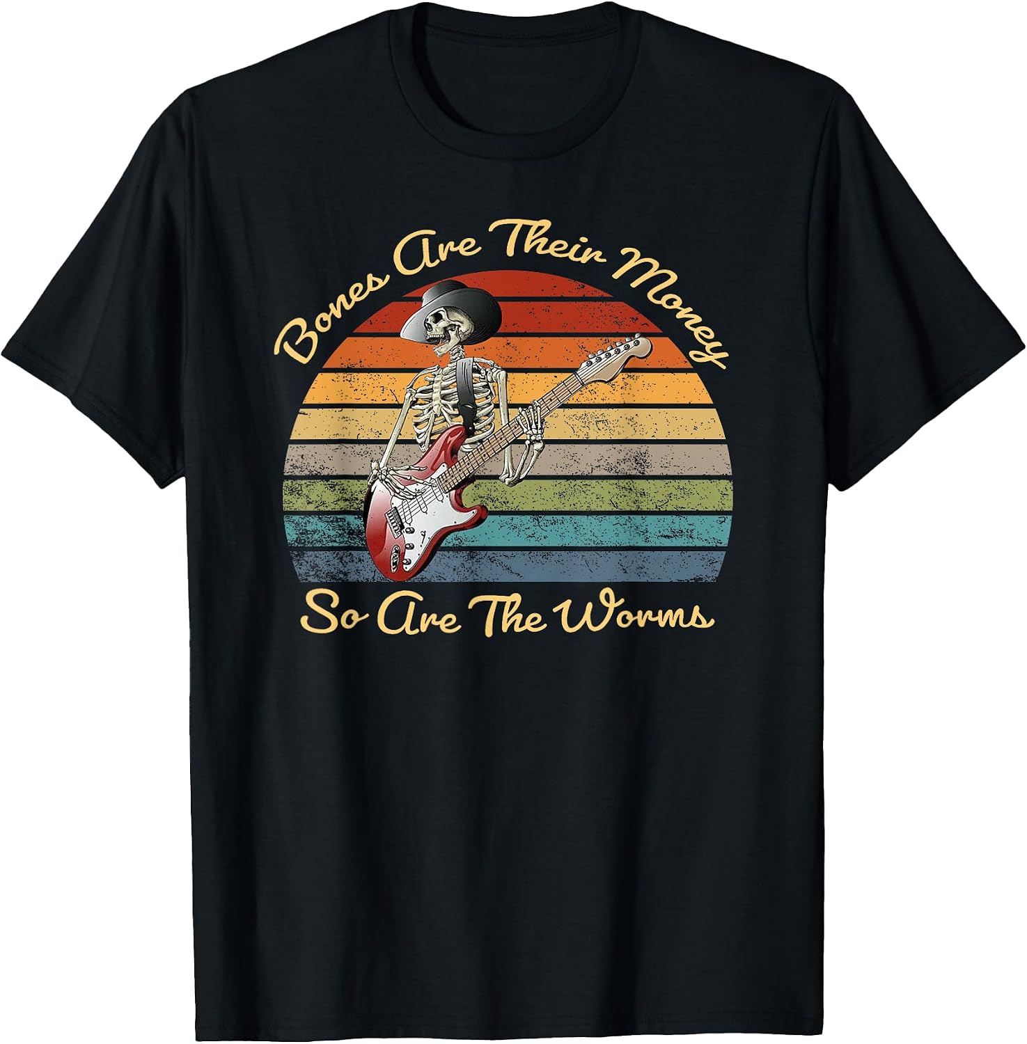 Retro Vintage Funny Skeleton Playing Guitar