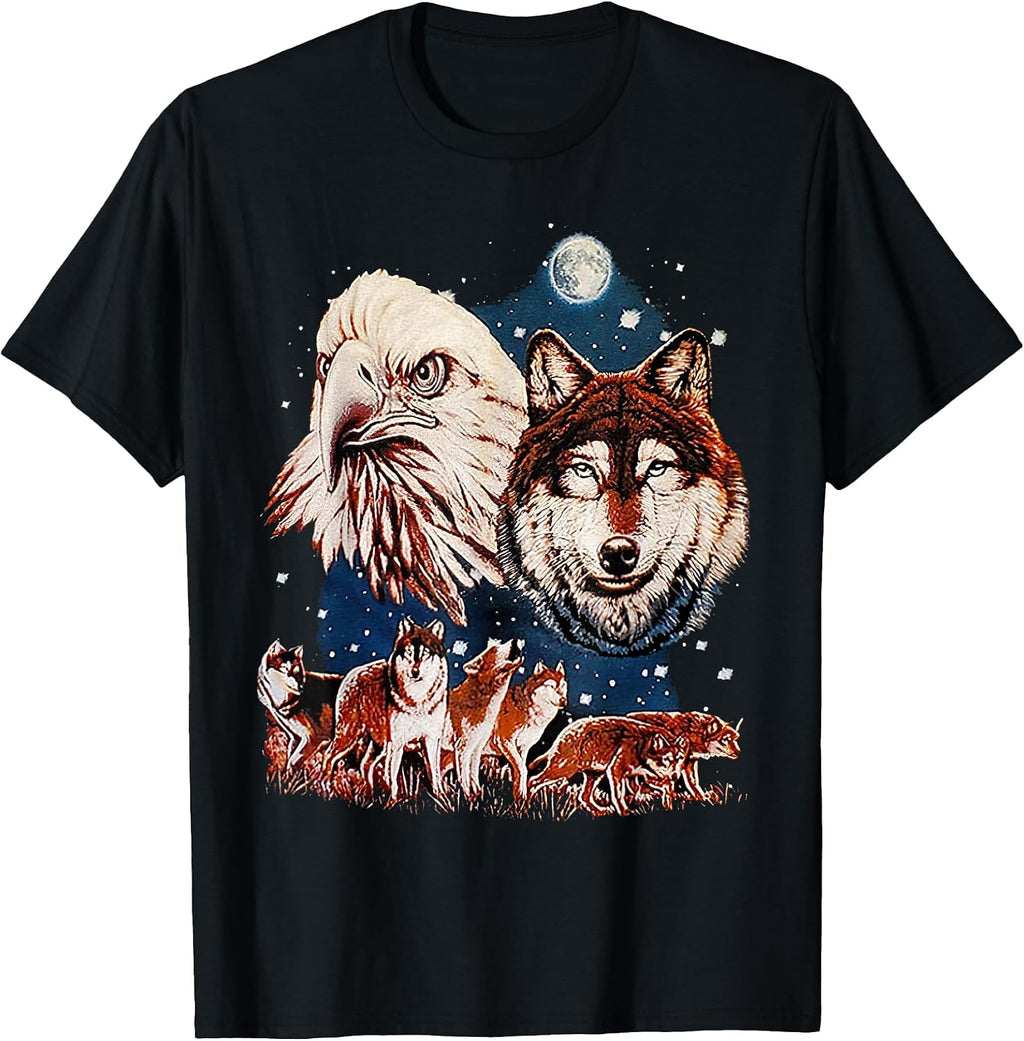 Vintage Eagle and Wolf At Moon