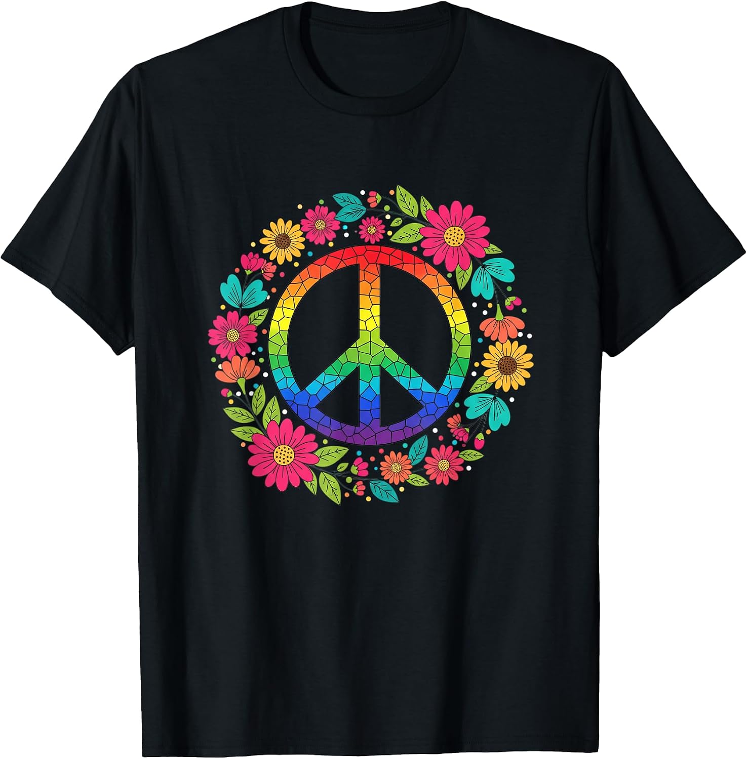 Peace Sign Hippie Floral Retro Rainbow Boho Mosaic