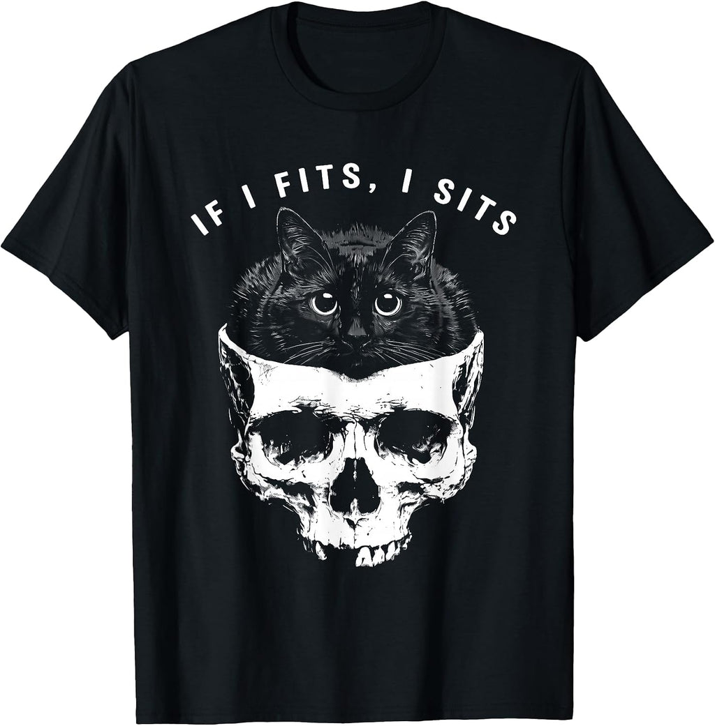 If I Fits I Sits Black Cat Skull Tee