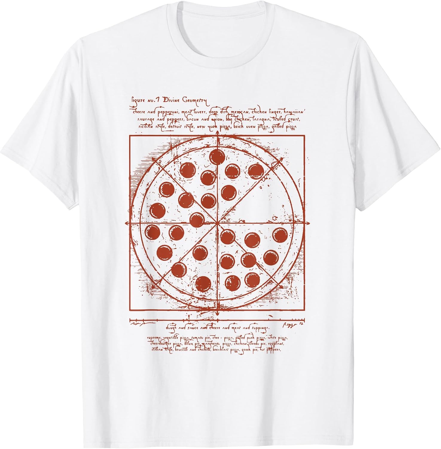 Geometrical Da Vinci Vitruvian Pizza Tee Gift.