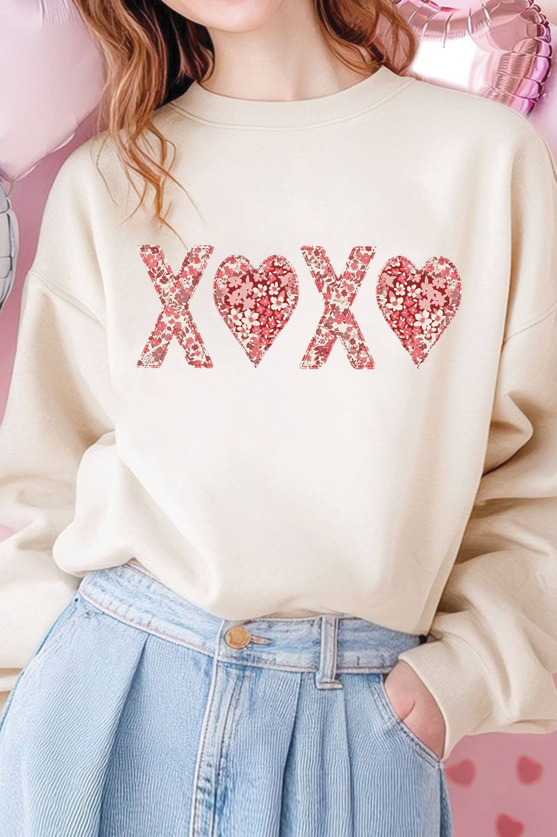 Quilted Xoxo Heart Graphic Brushed Sweatshirts