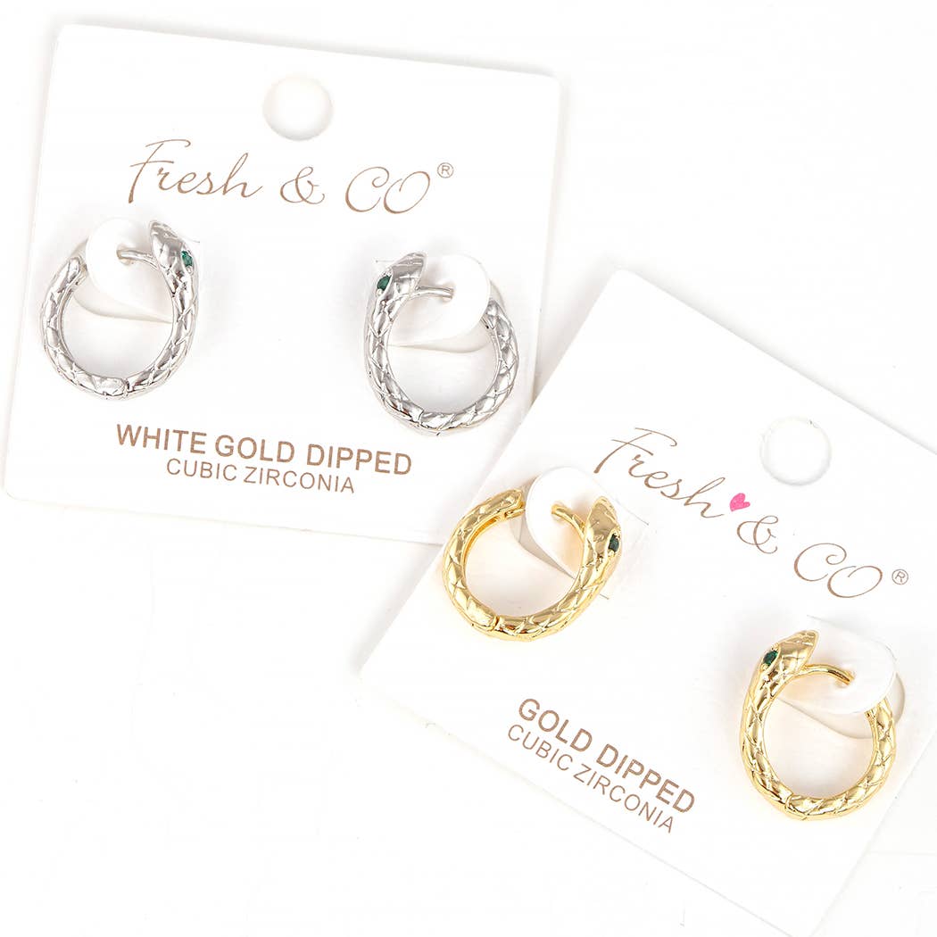 Gold-Dipped Snake Cz Eyes Hoop Earrings