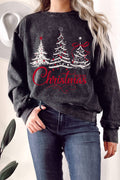 Merry Christmas Tree Mineral Graphic Terry Sweatshirts