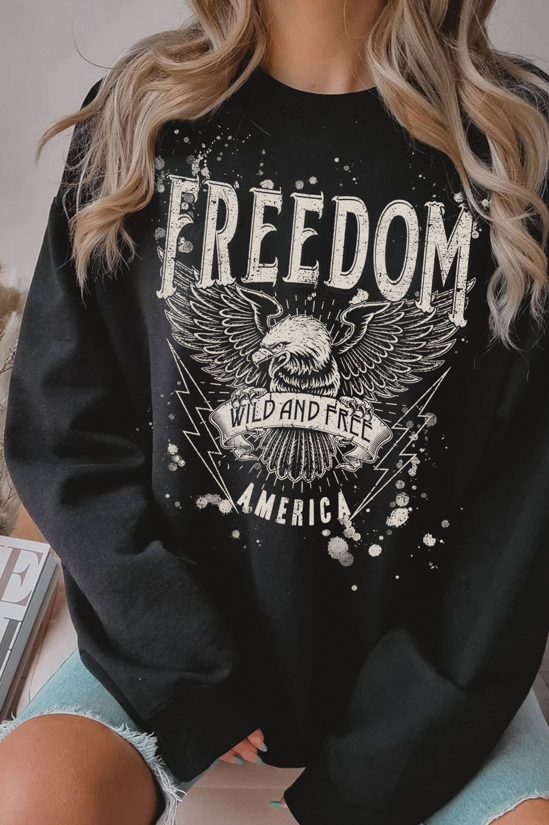 Freedom Wild and Free Graphic Brushed Sweatshirts