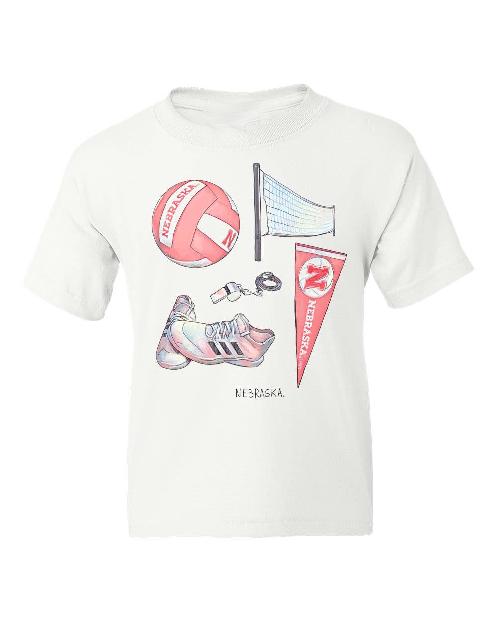 Children's Nebraska Huskers Volleyball Memorabilia White Tee
