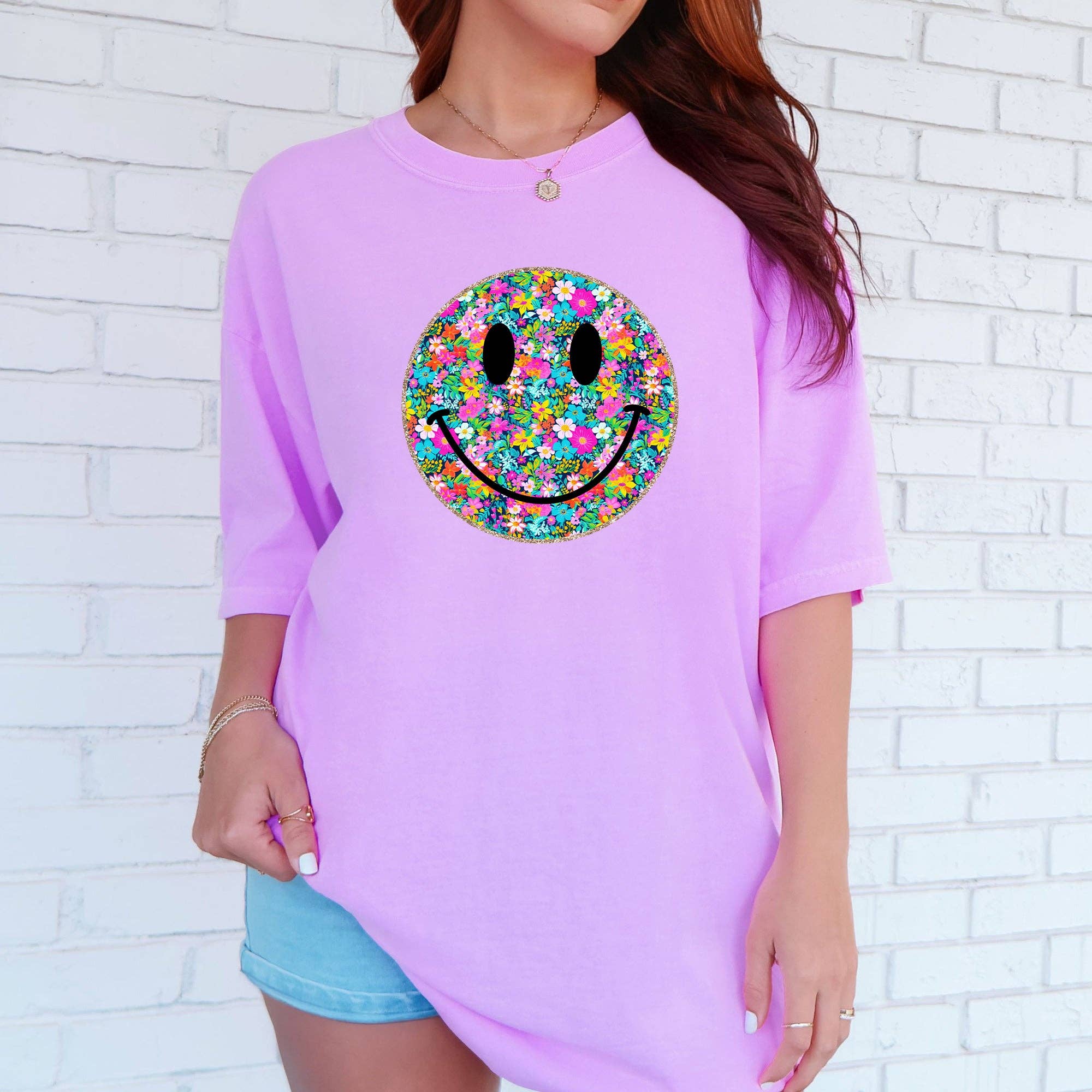Floral Smiley Face, Retro, Summer, Flowers T-Shirt