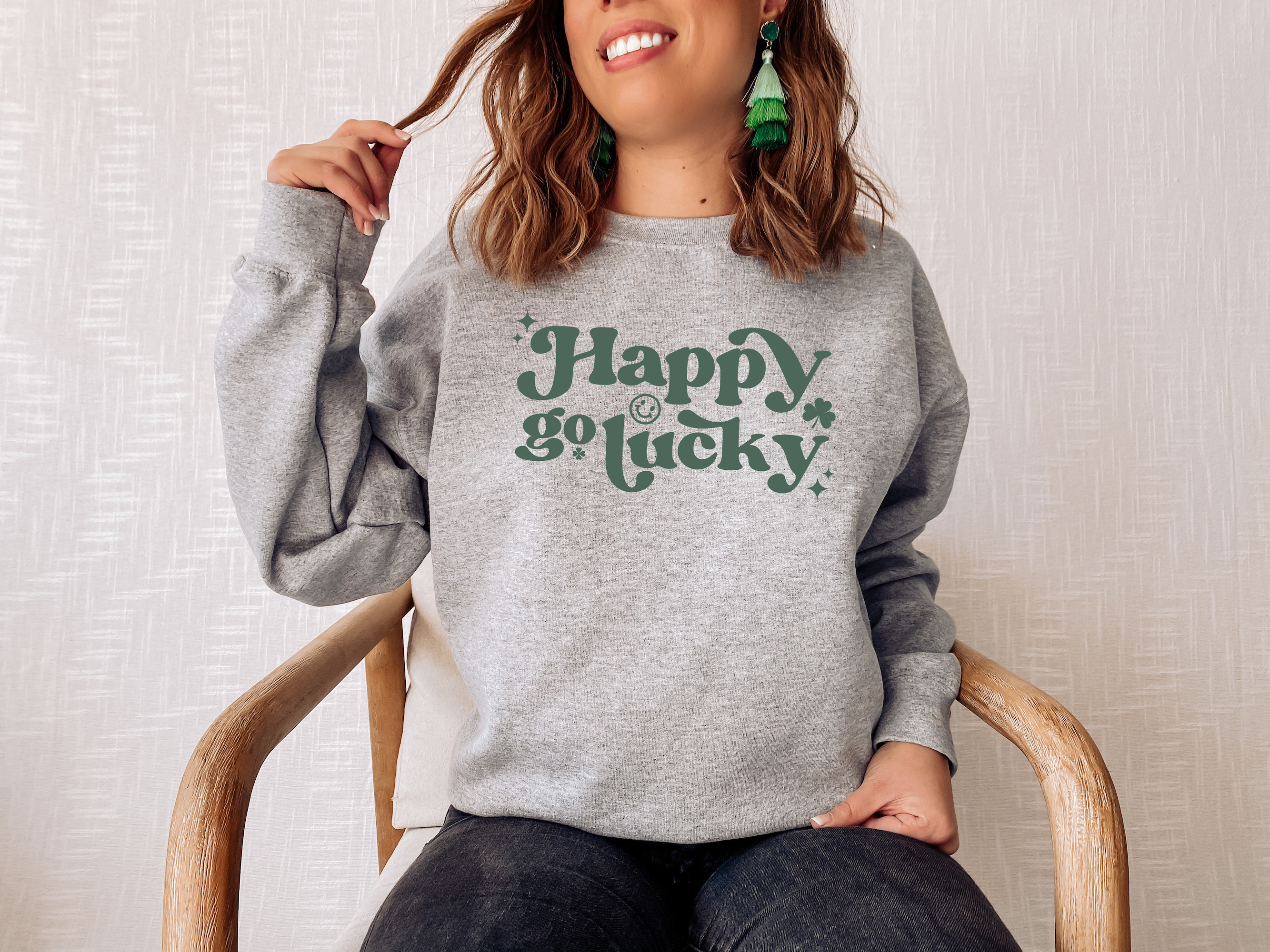 St. Patricks Day Sweatshirt, Happy Go Lucky, Graphic Apparel