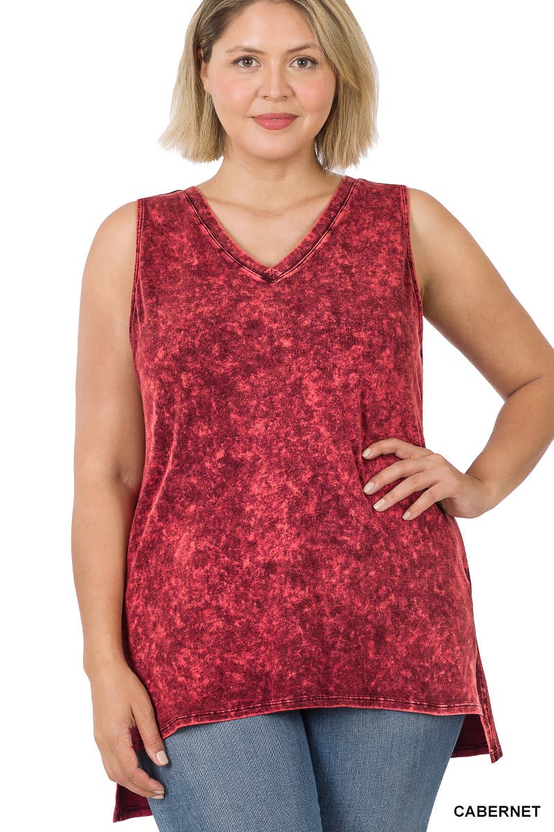 ...Plus Size Mineral Wash Top w/ Side Slit