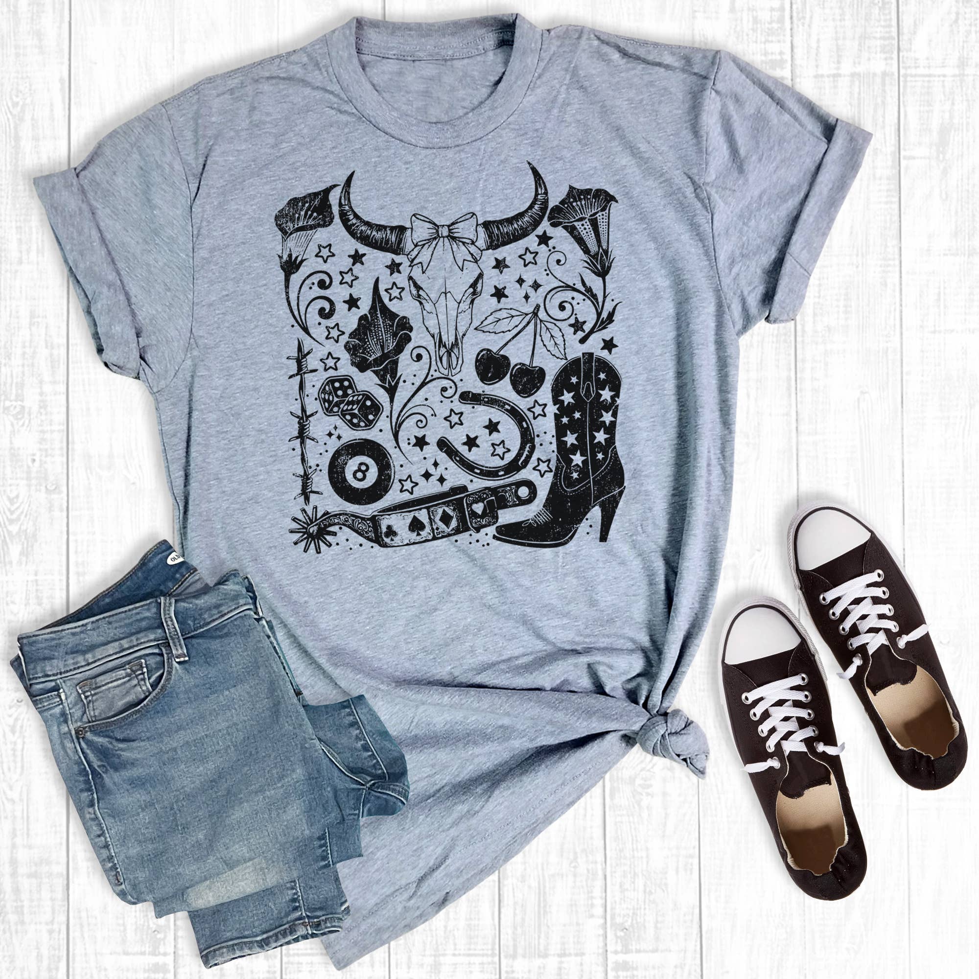 Western Cowgirl Cowskull Graphic Tee