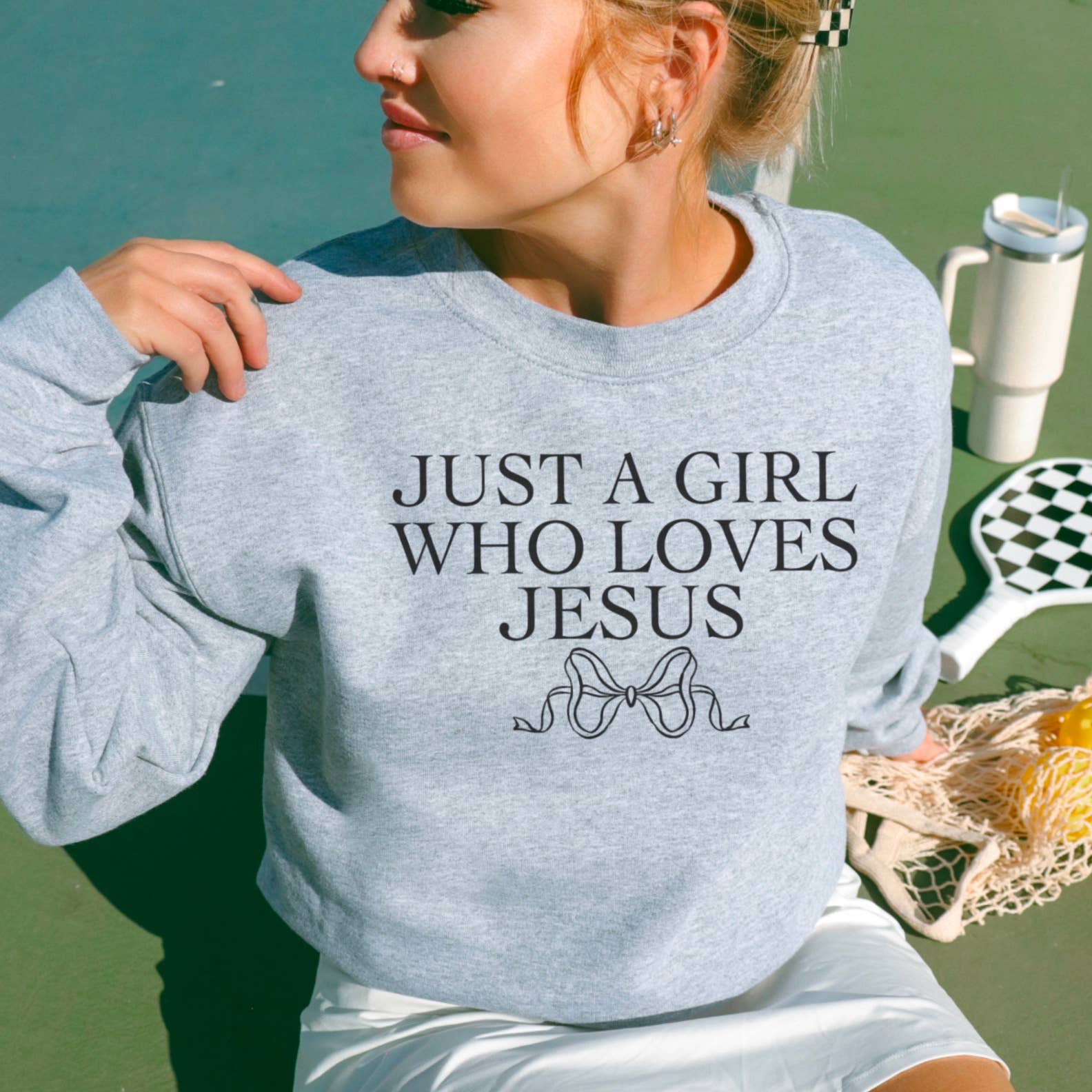 Coquette Just A Girl Who Loves Jesus | Christian Sweatshirt
