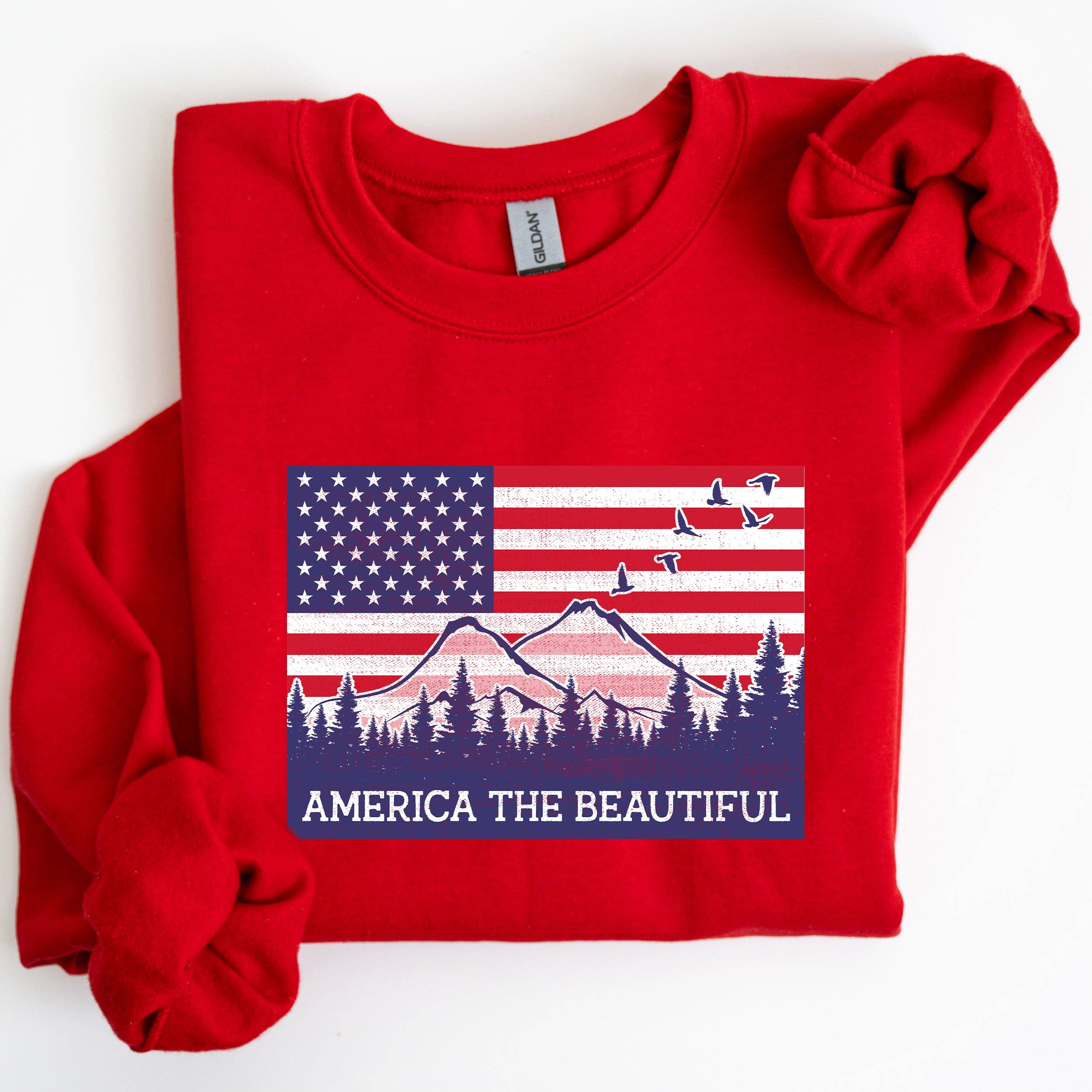 America the Beautiful, Flag, Mountains, Patriotic Sweatshirt