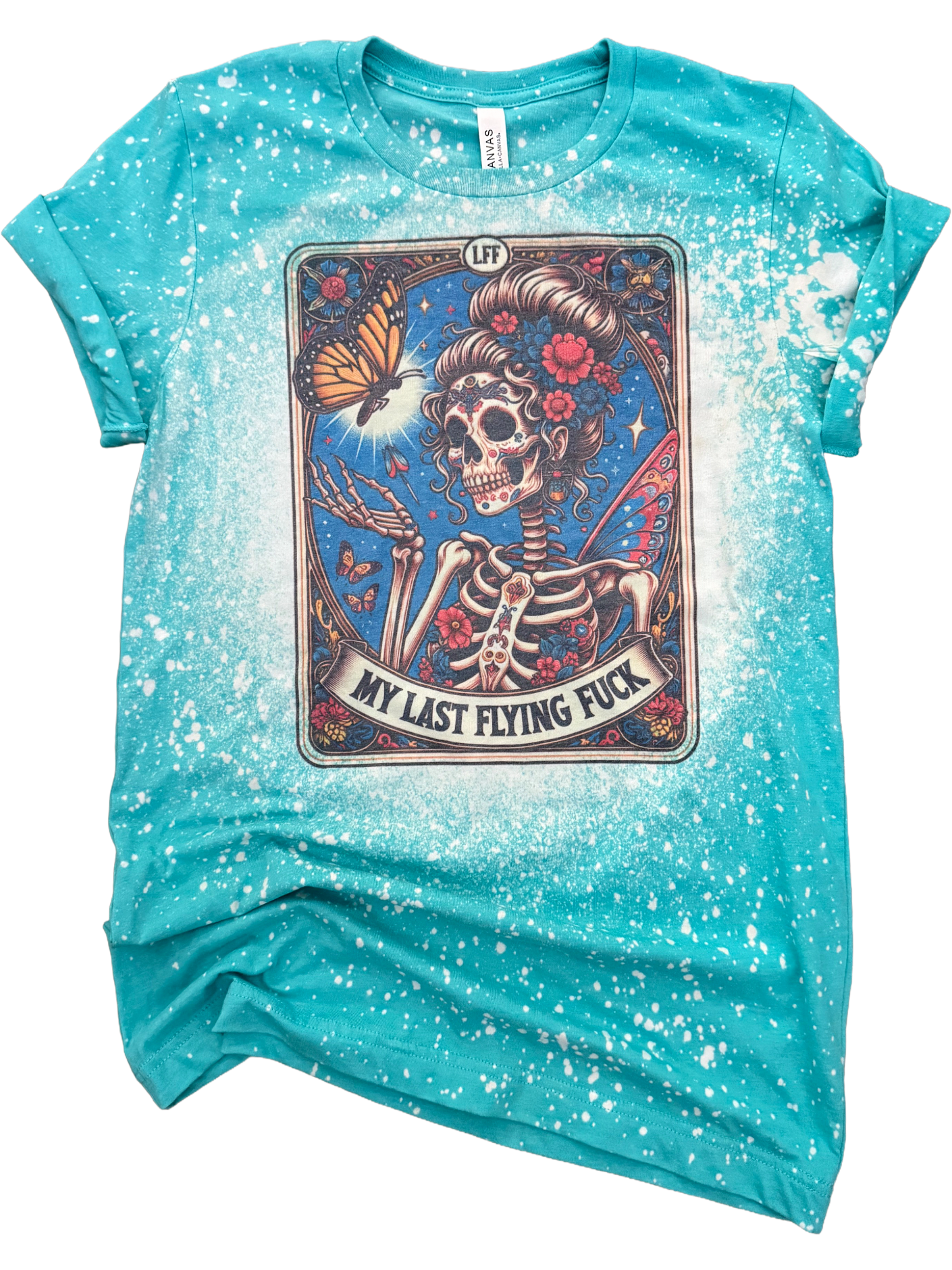 My Last Flying F*Ck - Skeleton Tarot Card Bleached Tee