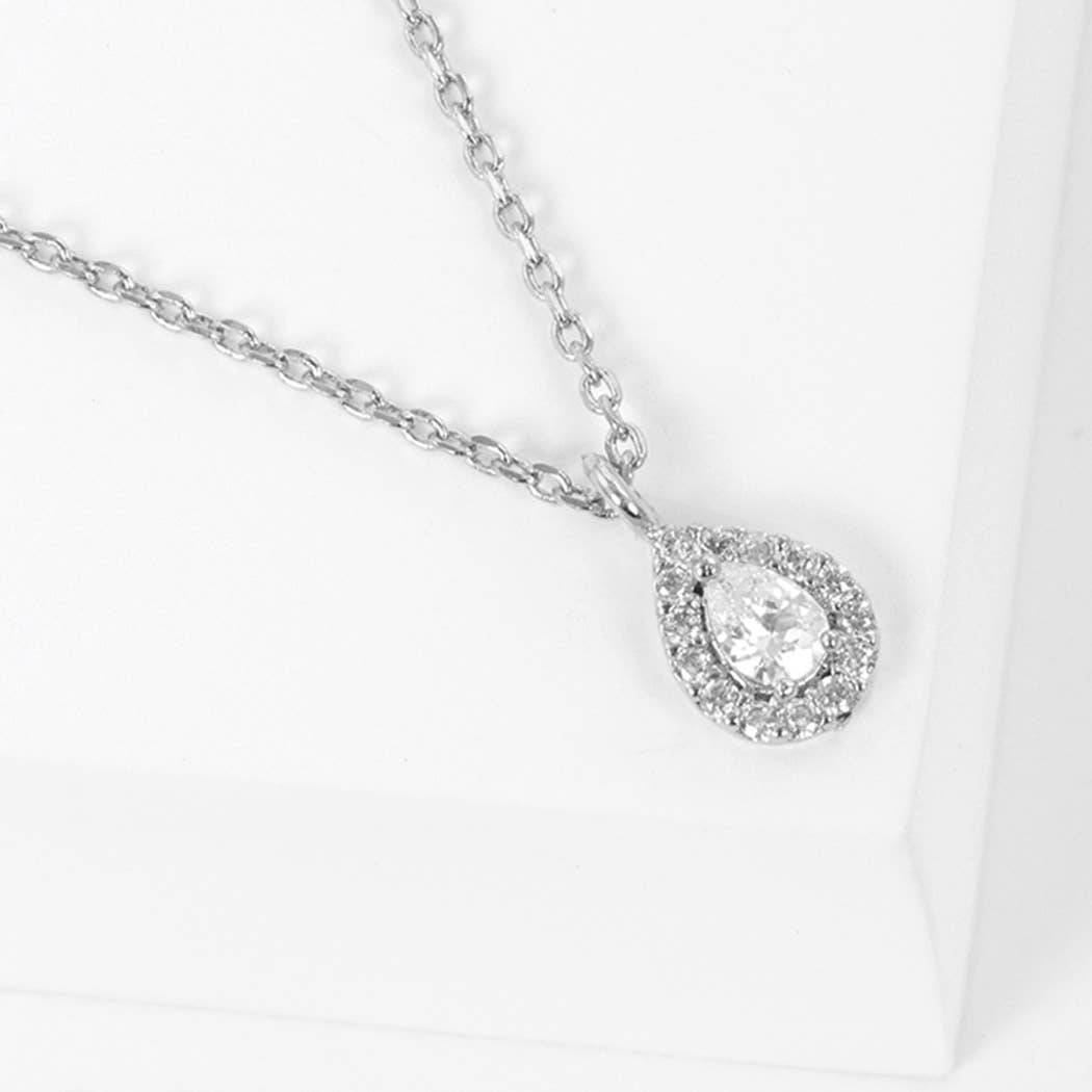 Cz Gold-Dipped Teardrop Rhinestone Necklace