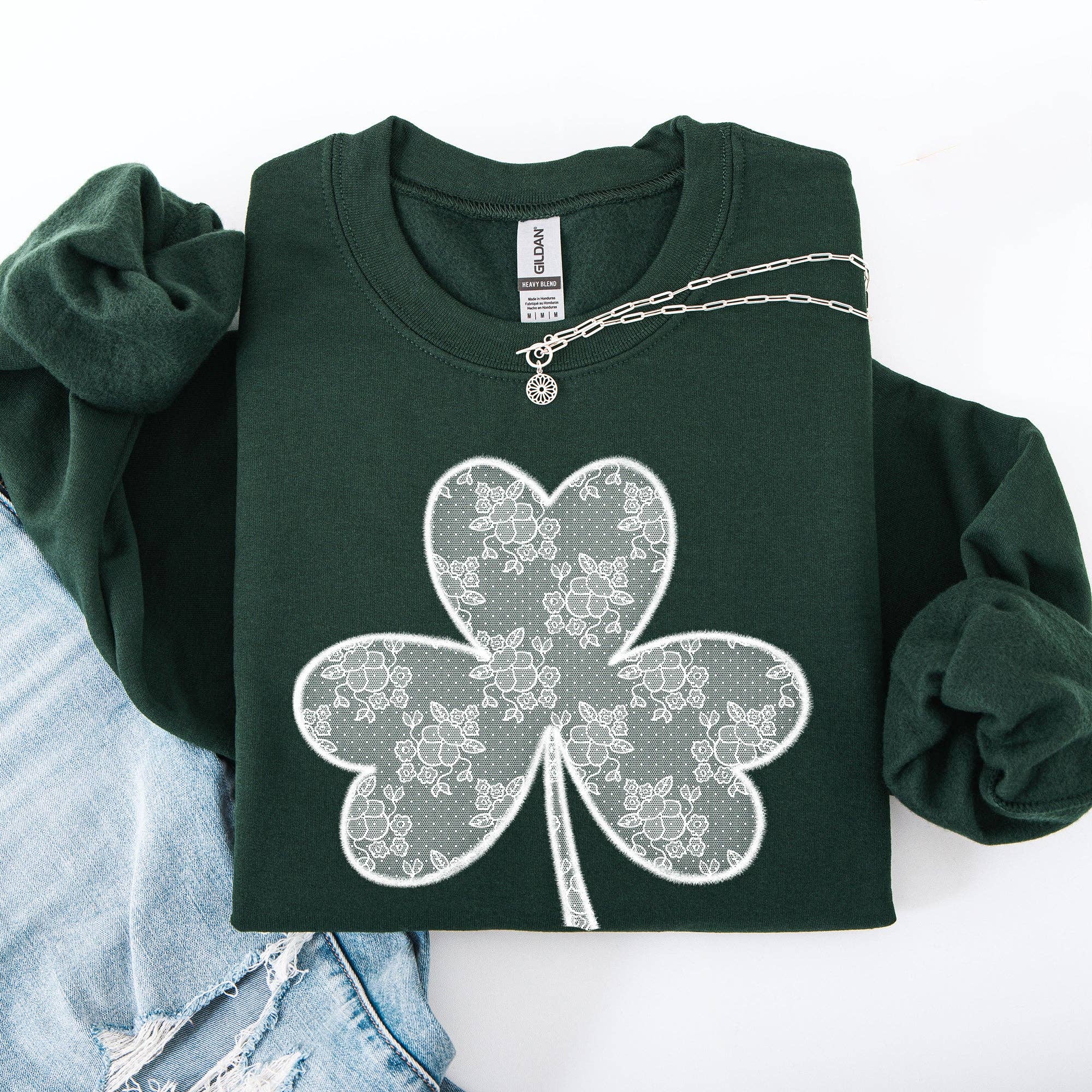Lace, Coquette Shamrock St Patrick's Day Shamrock Sweatshirt