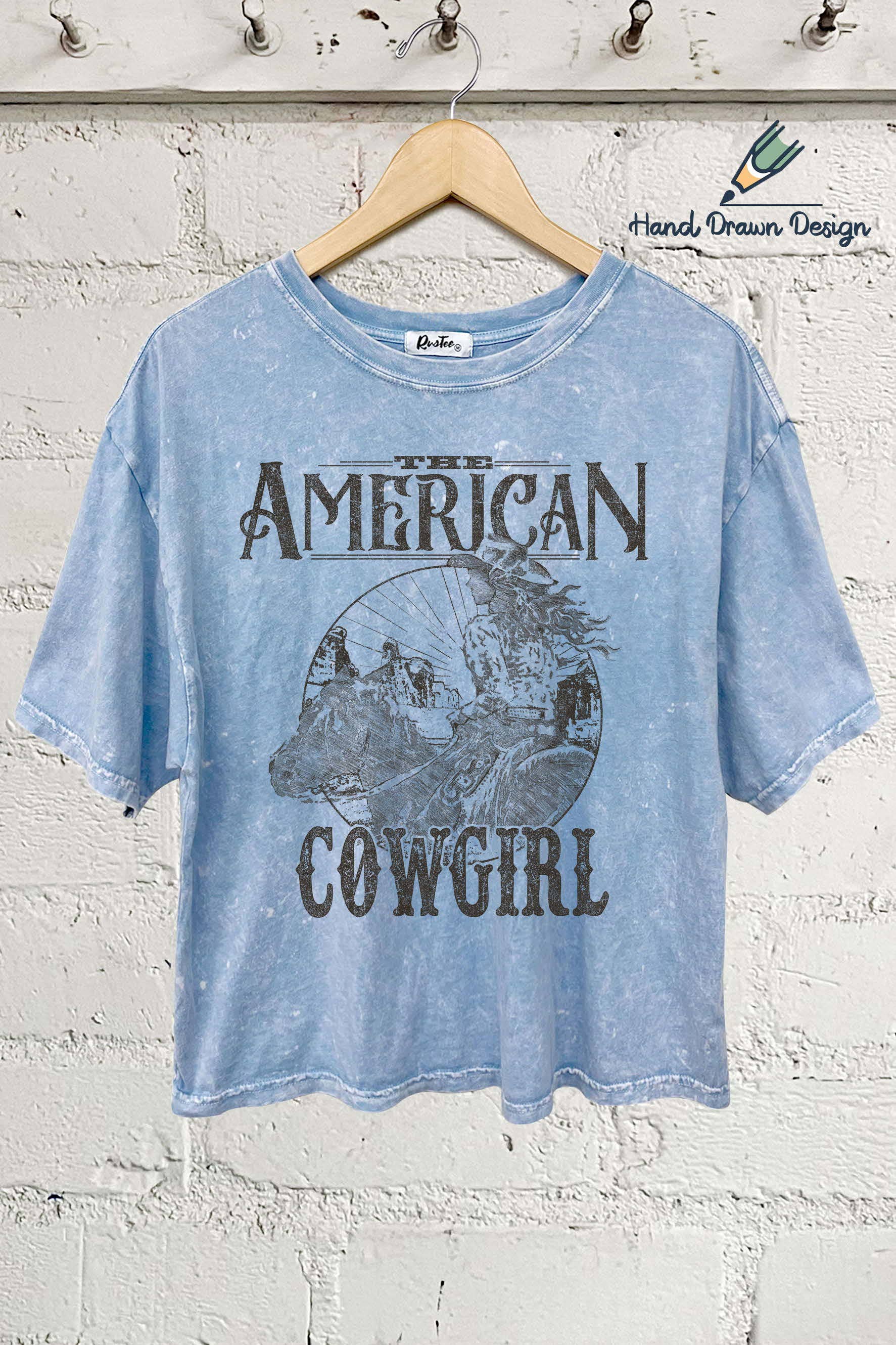 Hand Drawn American Cowboy Women's Screen Printed T-Shirt
